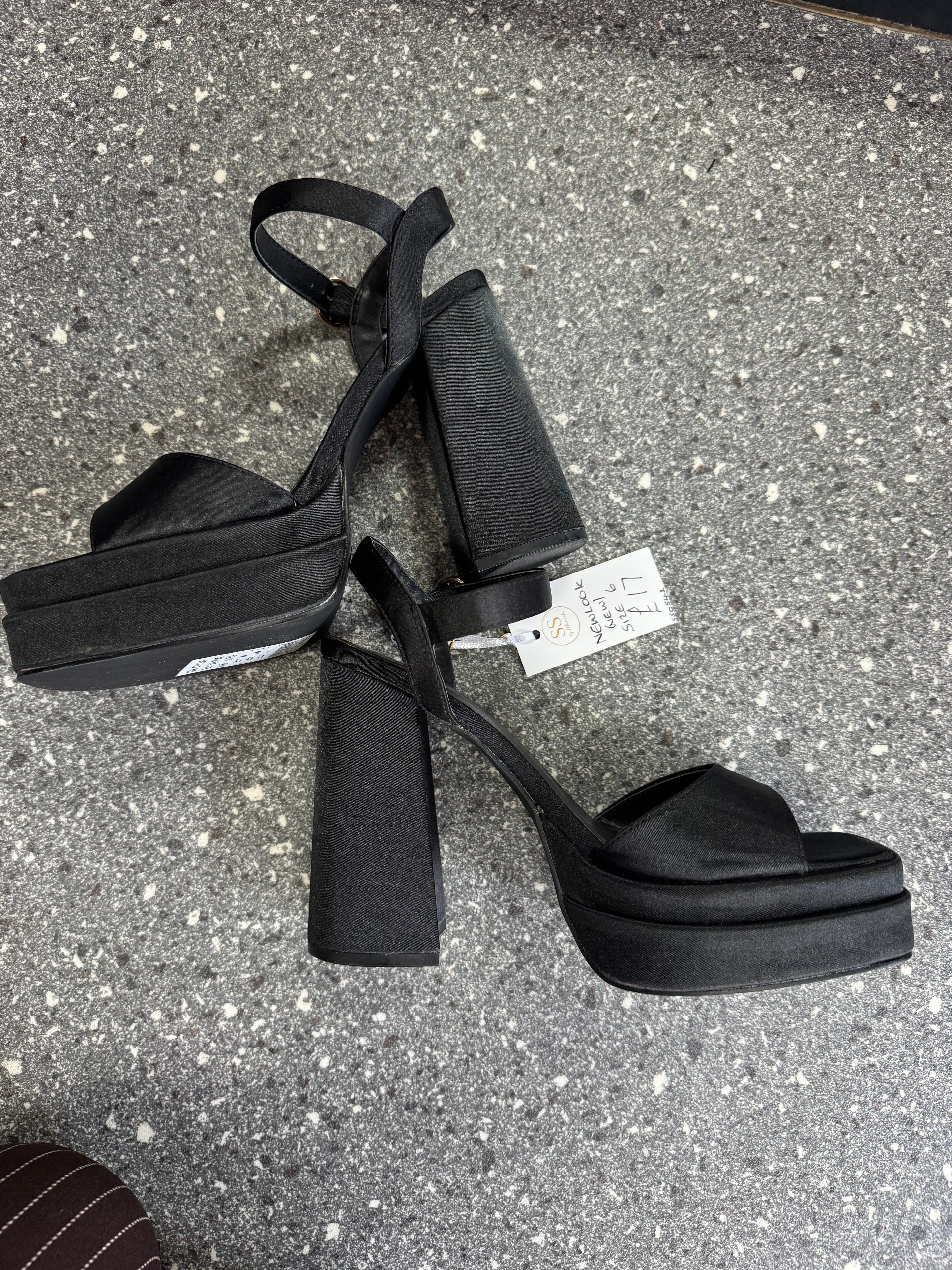 New Look Black Satin Platform Heels – Size 6 New