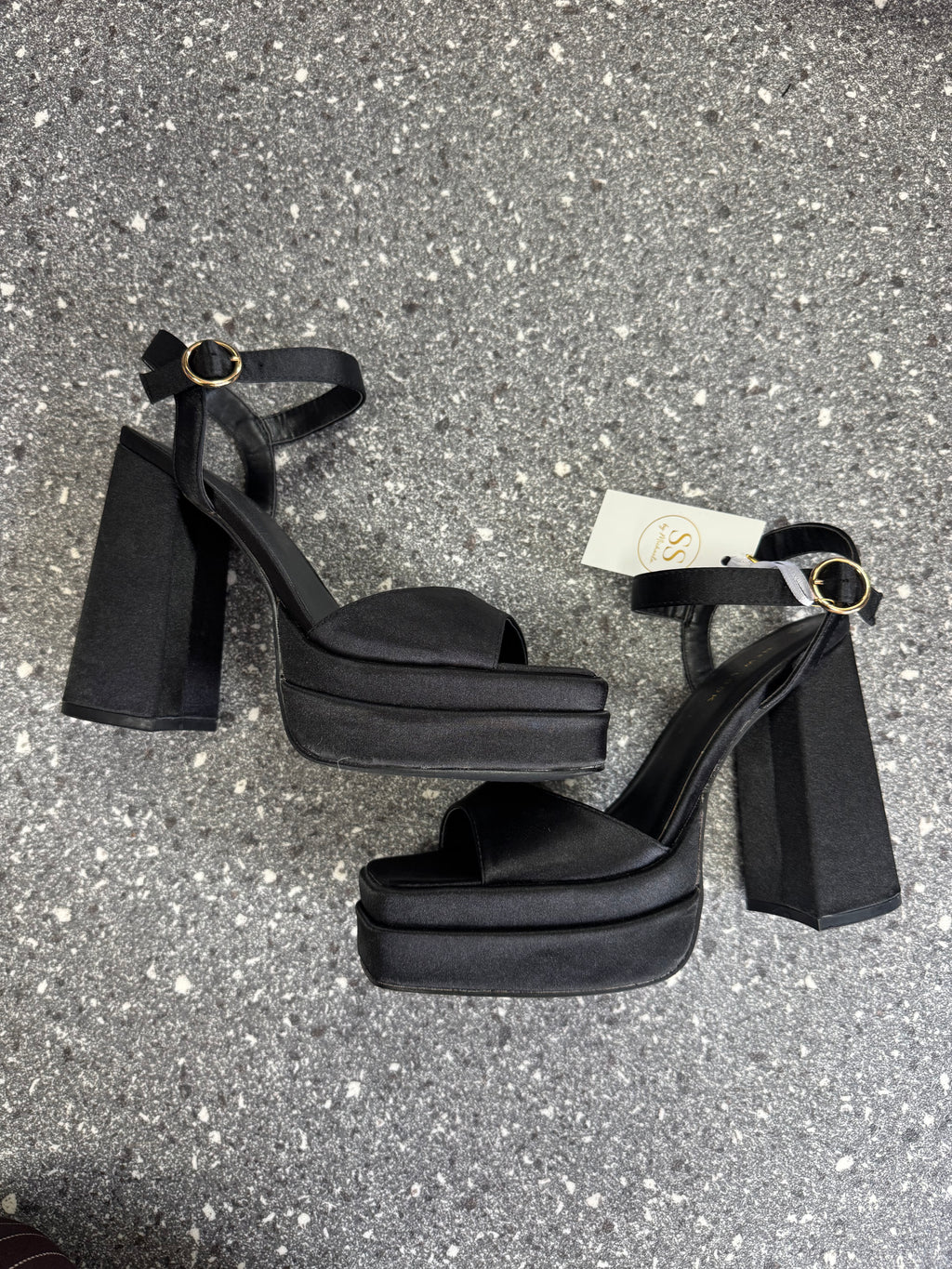 New Look Black Satin Platform Heels – Size 6 New