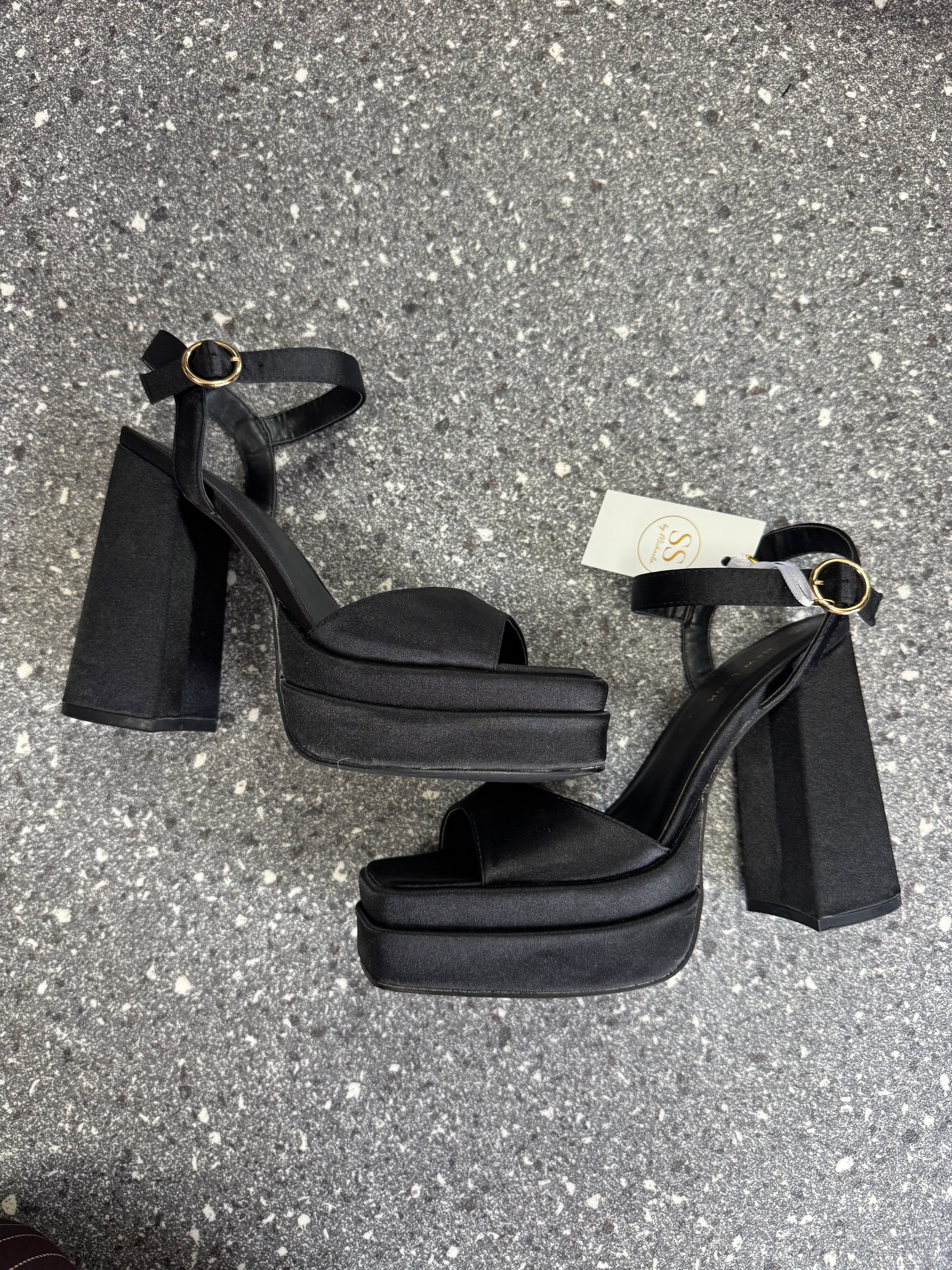 New Look Black Satin Platform Heels – Size 6 New