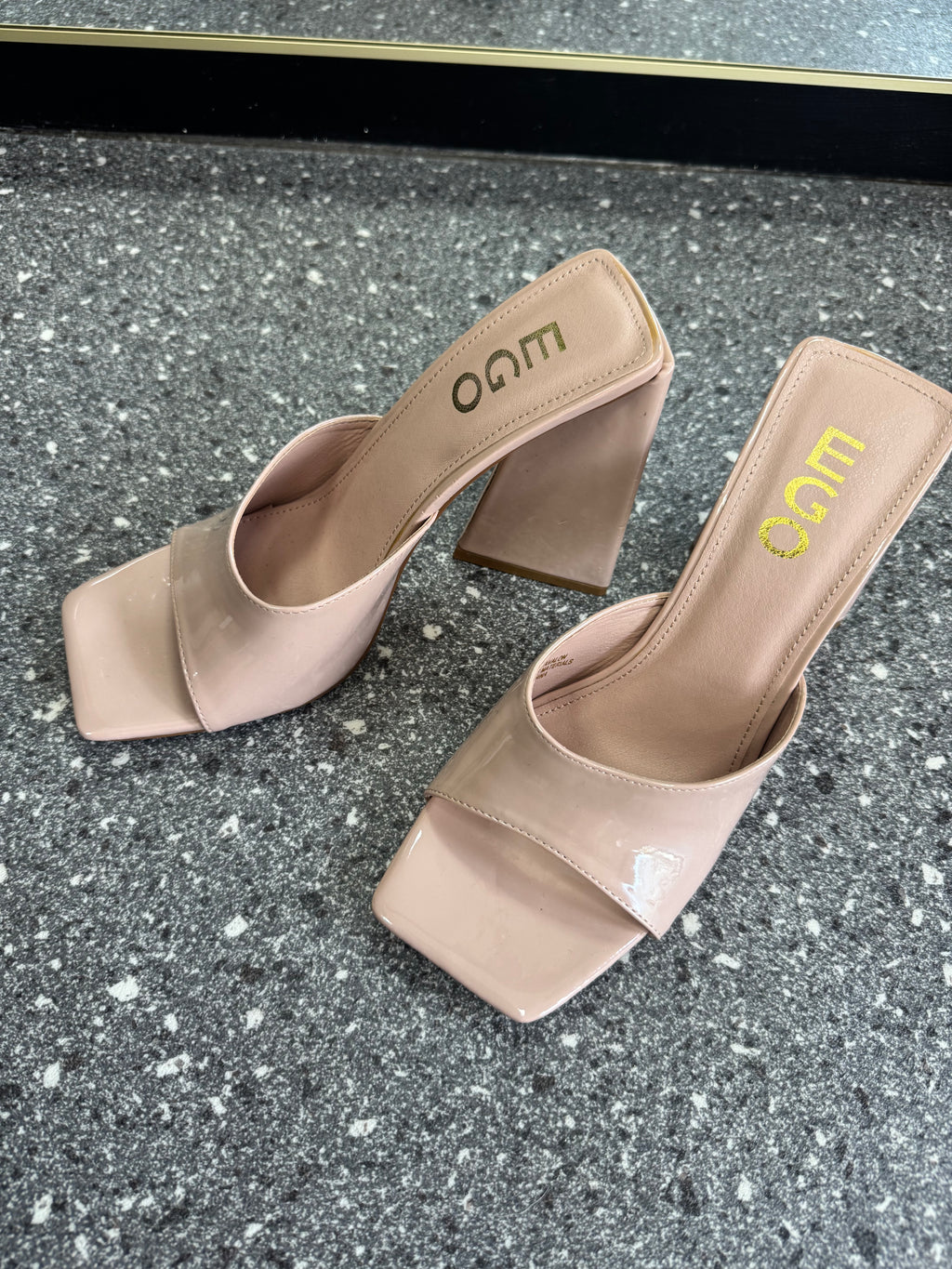 EGO Nude Patent Square Toe Mules – Size 6 New