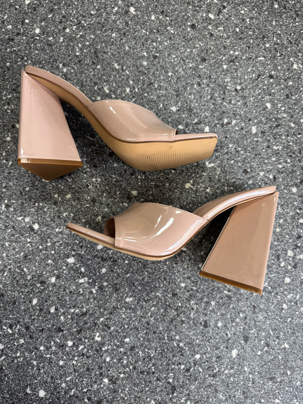 EGO Nude Patent Square Toe Mules – Size 6 New