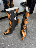 EGO Black & Orange Printed Stiletto Ankle Boots – Size 6 New