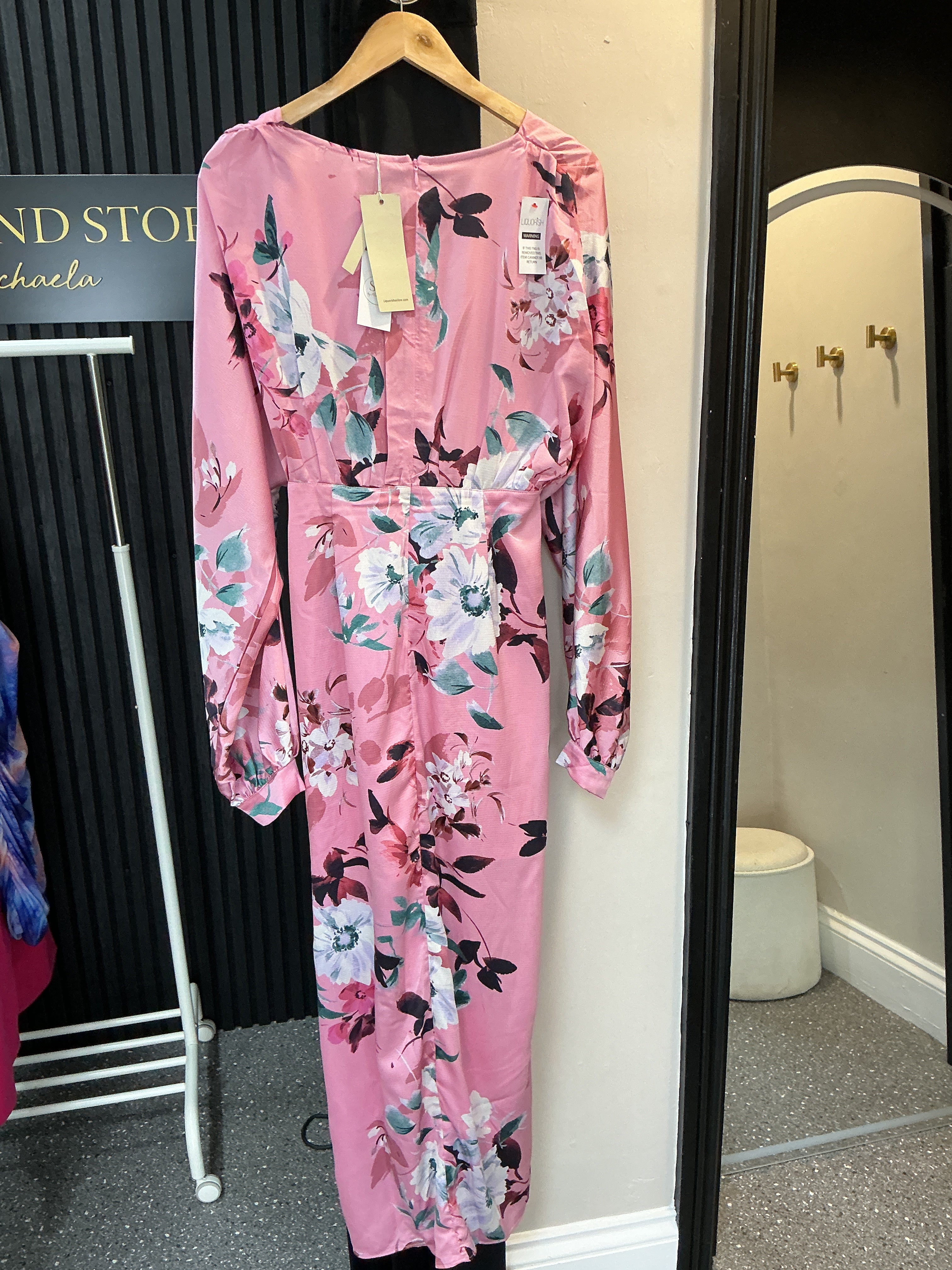 Liquorish Pink Floral Long Sleeve Maxi Dress – Size 12 New