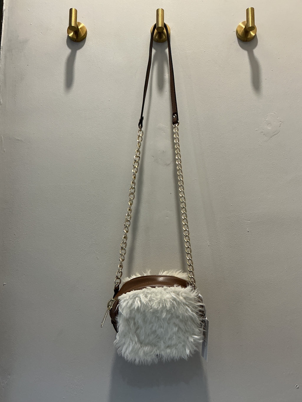 River Island Cream Faux Fur Chain Crossbody Bag