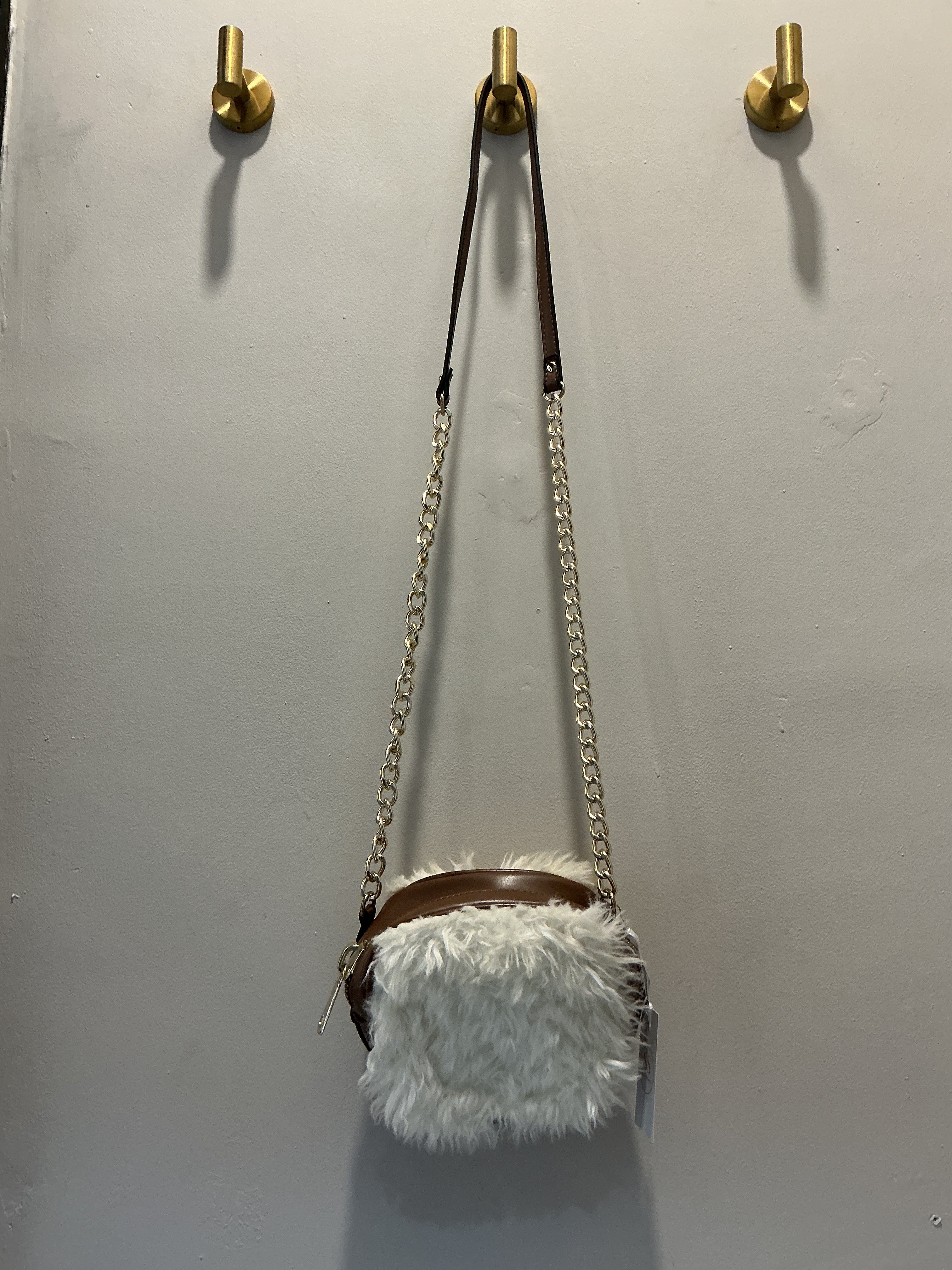 River Island Cream Faux Fur Chain Crossbody Bag