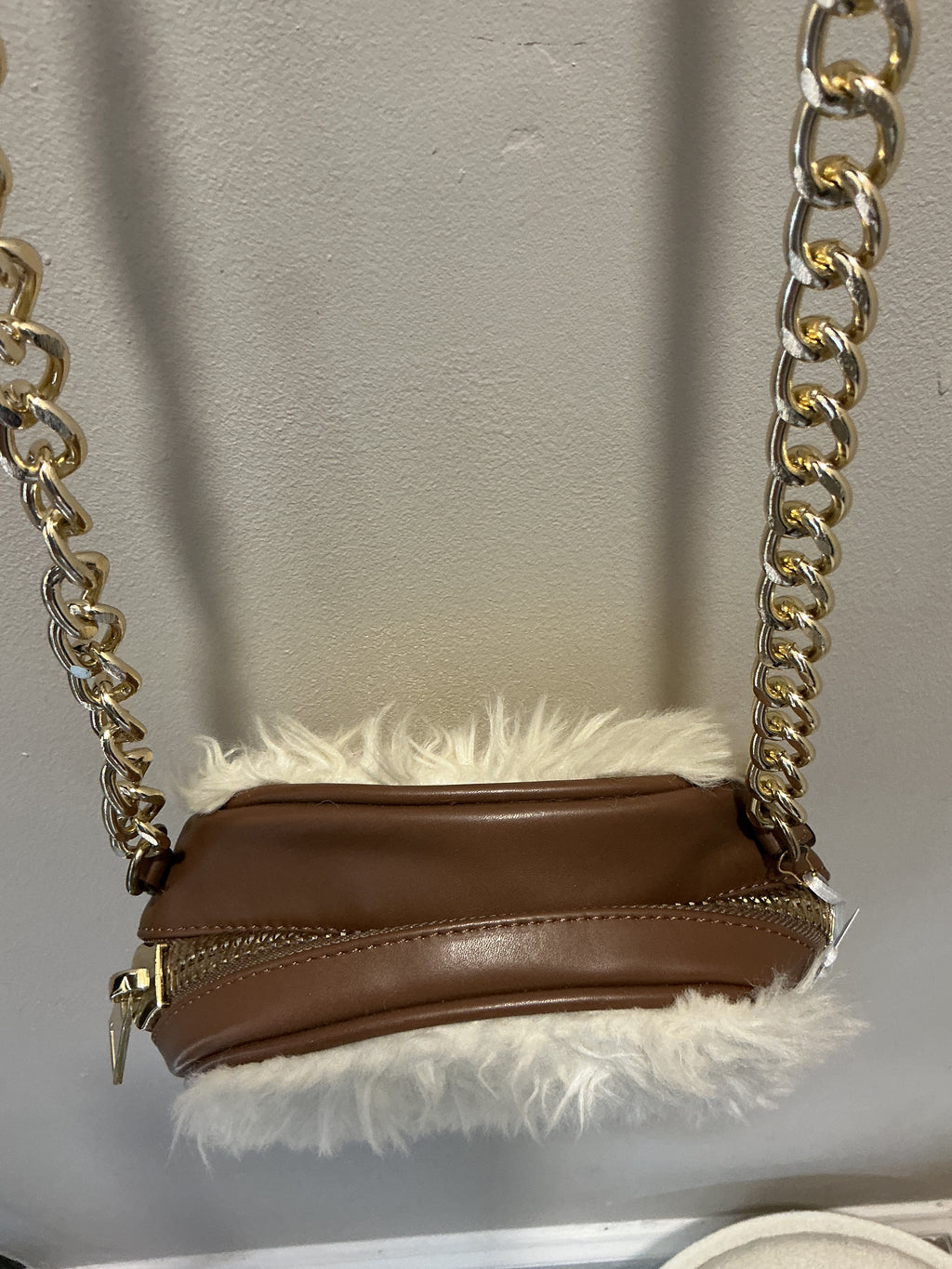 River Island Cream Faux Fur Chain Crossbody Bag