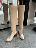 River Island Cream Ribbed Knee High Boots – Size 5 New