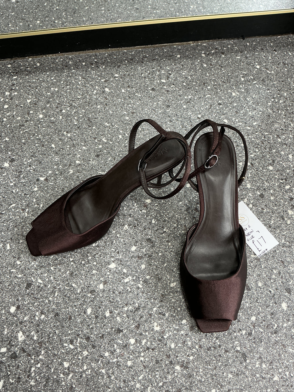 M&S Chocolate Brown Satin Strappy Heels – Size 7 New