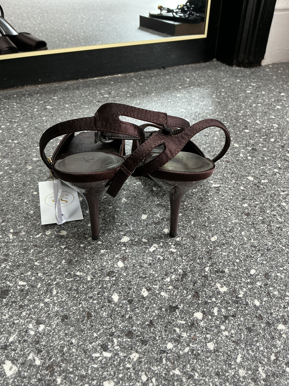 M&S Chocolate Brown Satin Strappy Heels – Size 7 New