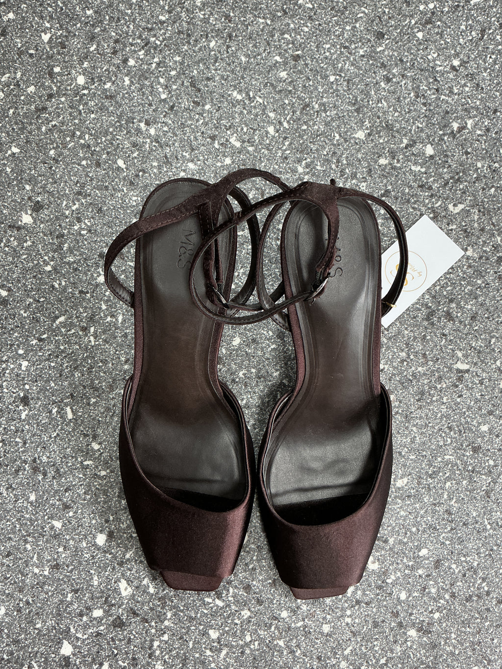 M&S Chocolate Brown Satin Strappy Heels – Size 7 New