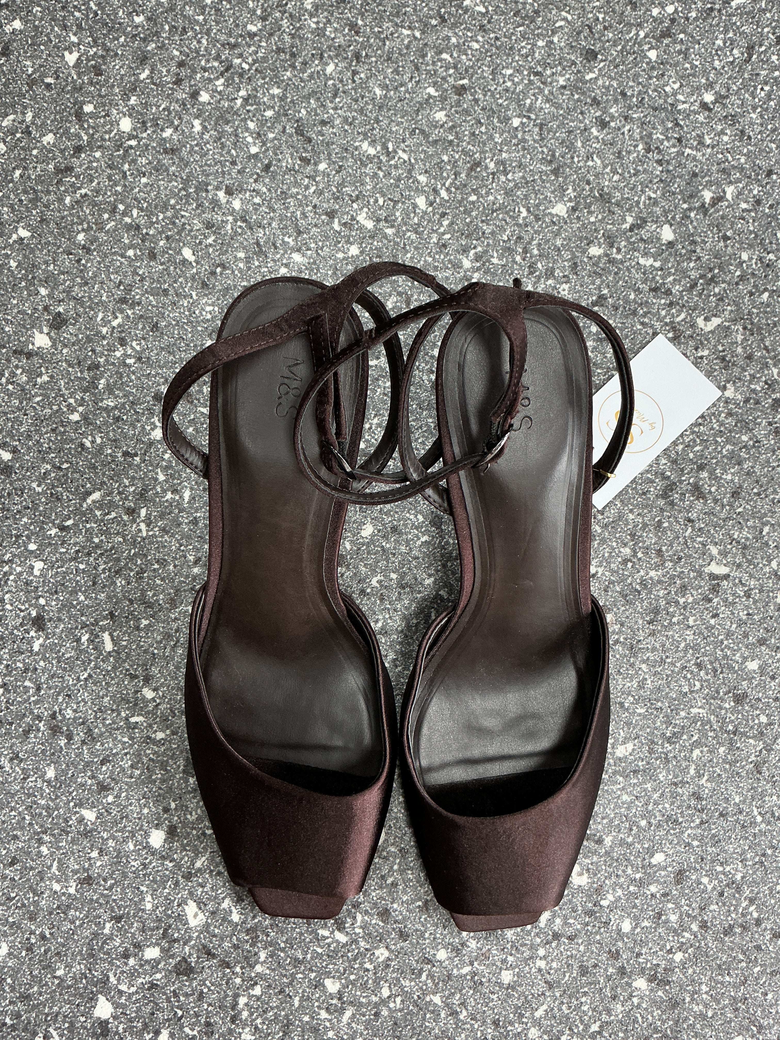 M&S Chocolate Brown Satin Strappy Heels – Size 7 New