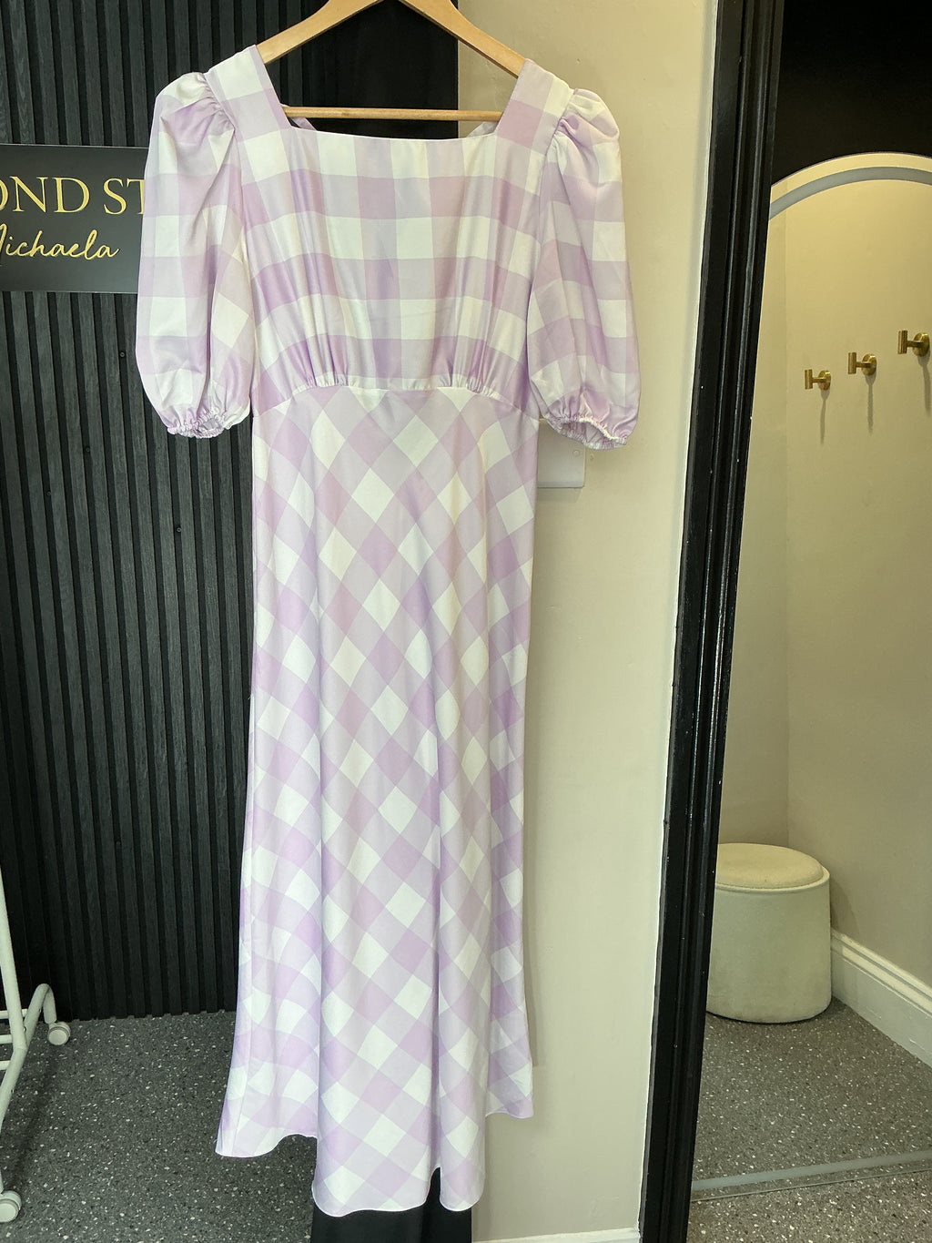 ASOS Lilac Gingham Open-Back Midi Dress – Size 12