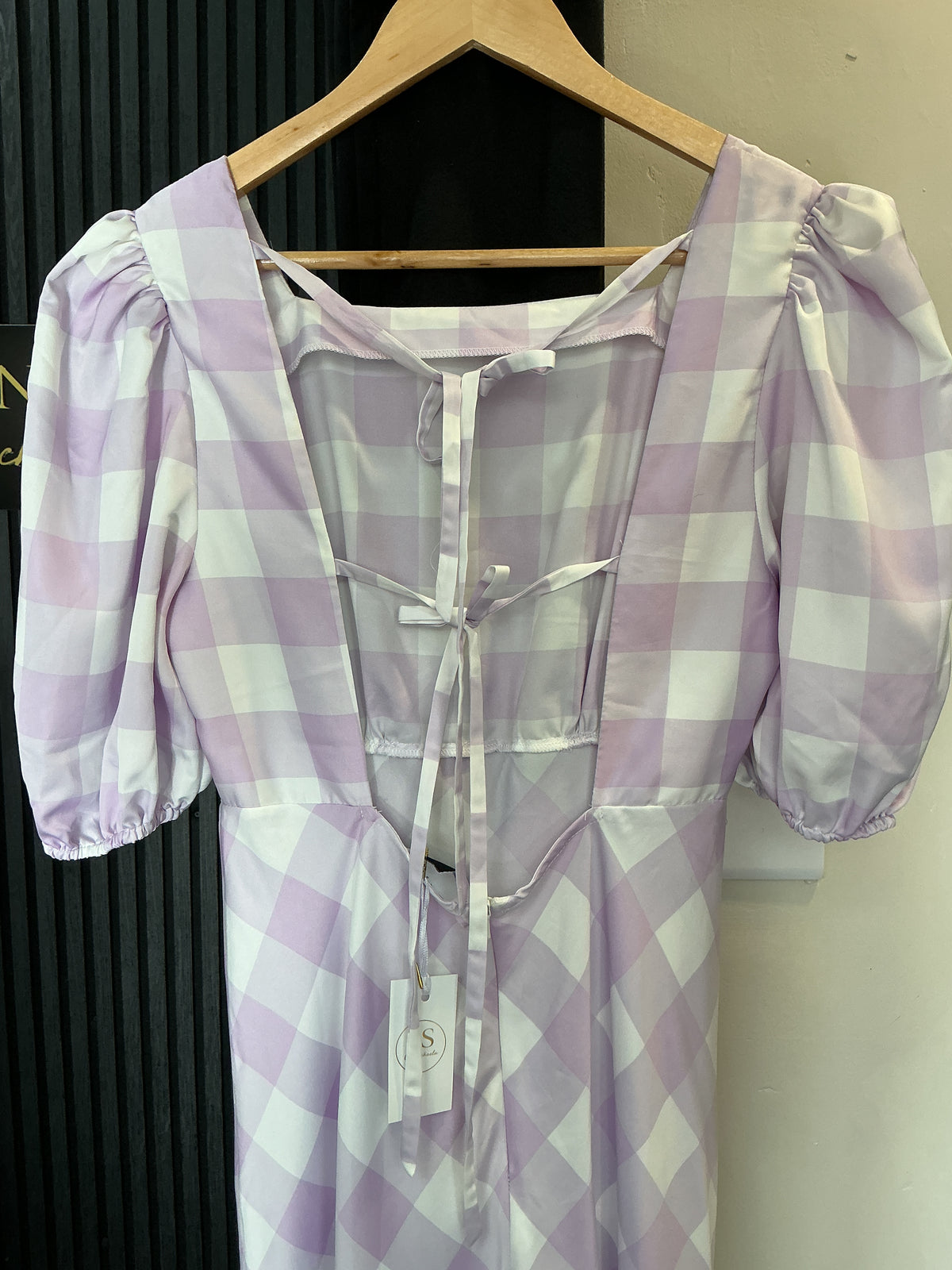 ASOS Lilac Gingham Open-Back Midi Dress – Size 12