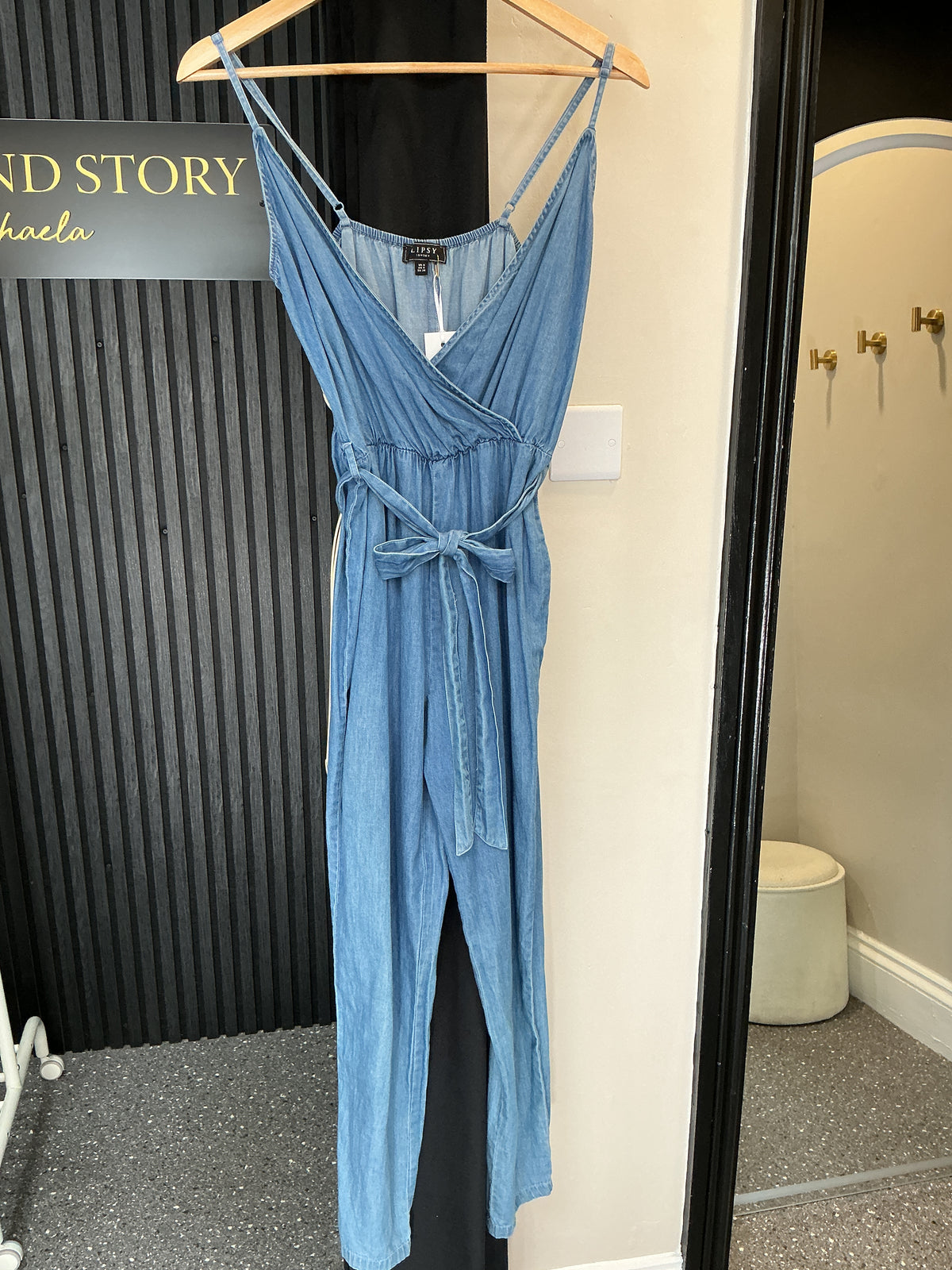 Lipsy Blue Chambray Wrap Jumpsuit – Size 8