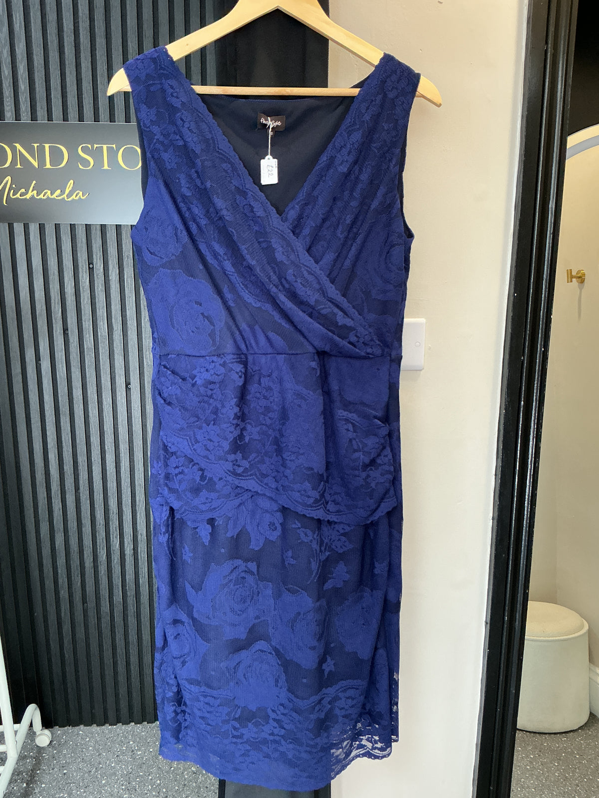 Phase Eight Navy Blue Lace Wrap Midi Dress – Size 16