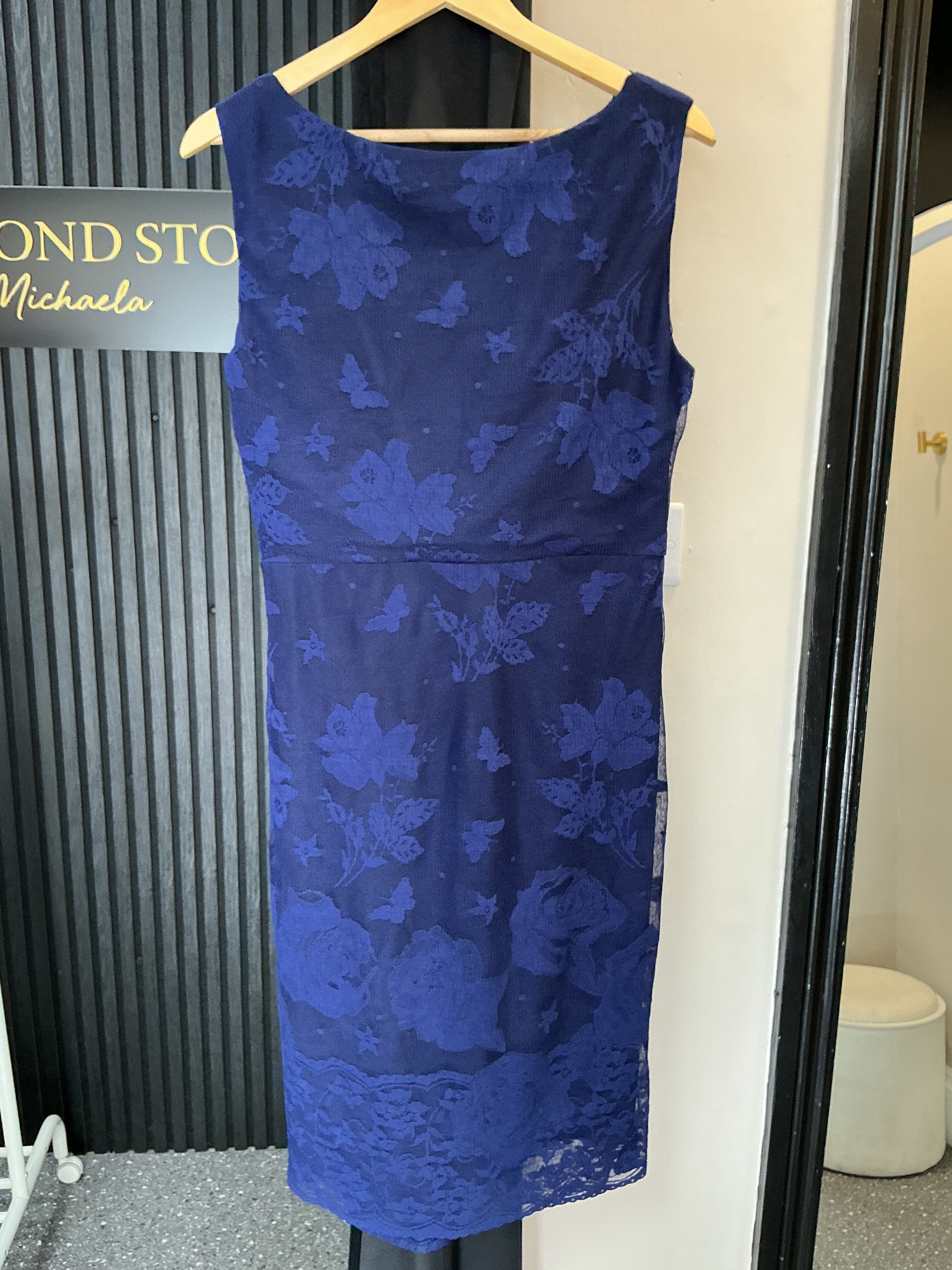 Phase Eight Navy Blue Lace Wrap Midi Dress – Size 16