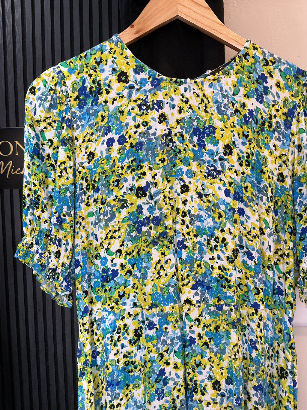 M&S Blue & Green Floral Midi Dress – Size 14