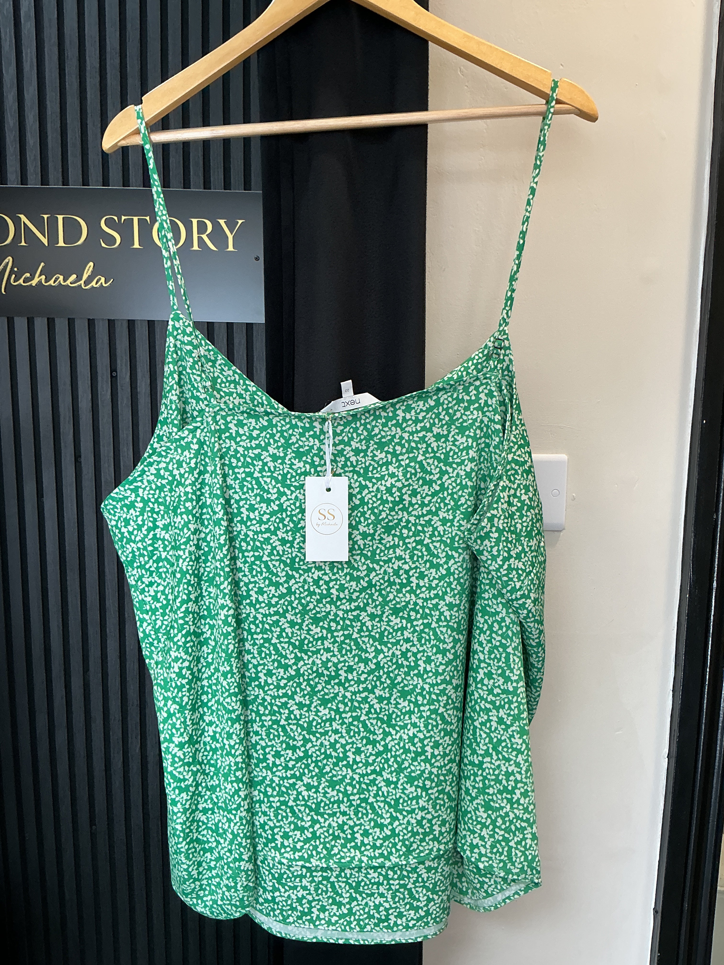 Next Green Ditsy Print Cami Top – Size 22