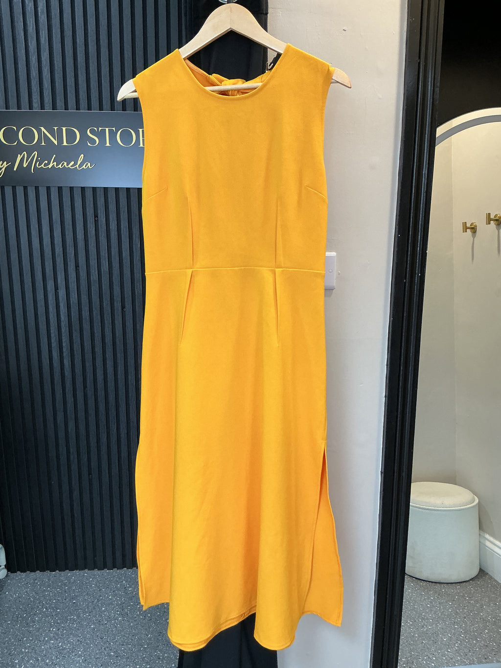 Topshop Mustard Yellow Open-Back Midi Dress – Size 12