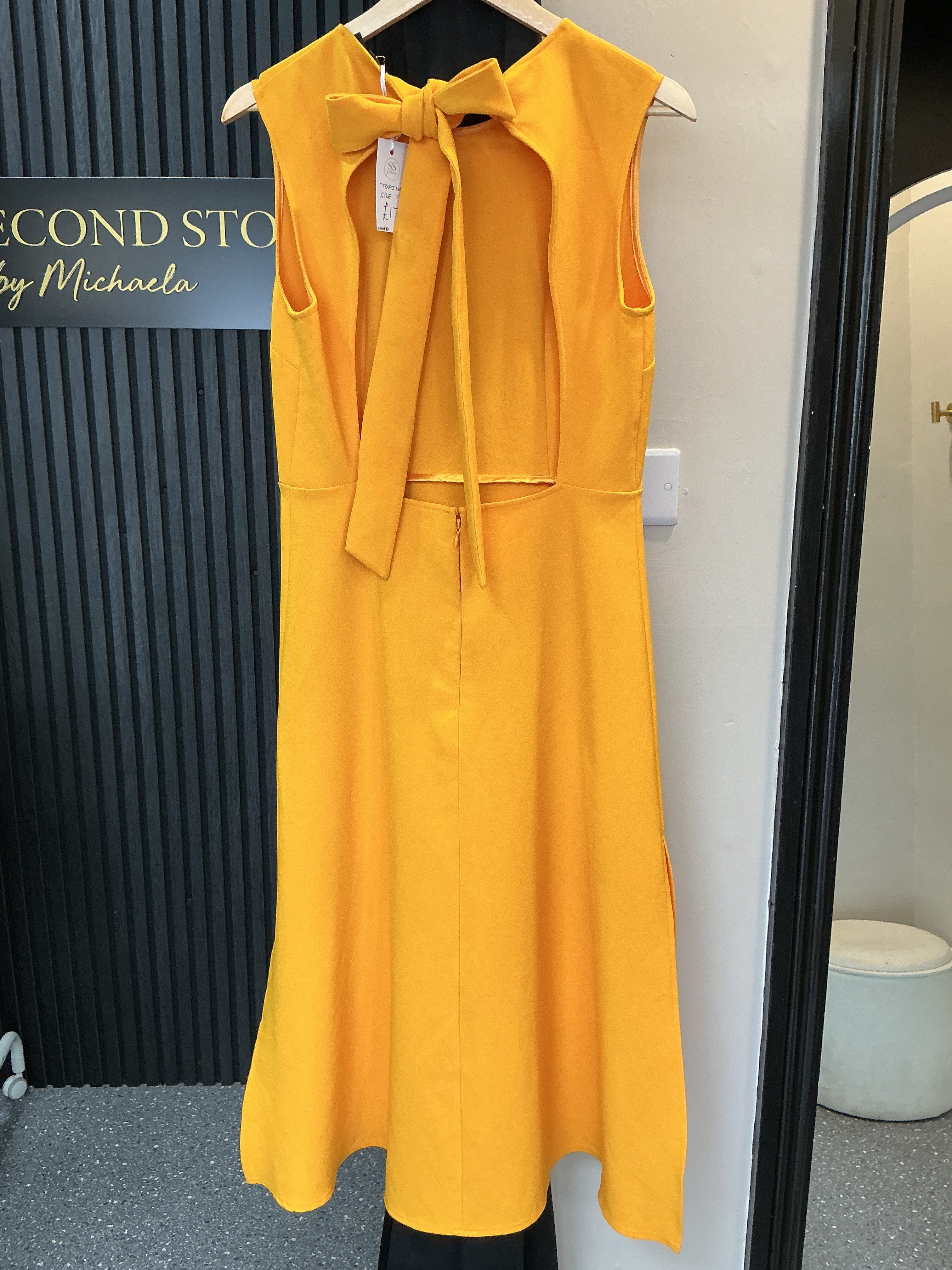 Topshop Mustard Yellow Open-Back Midi Dress – Size 12