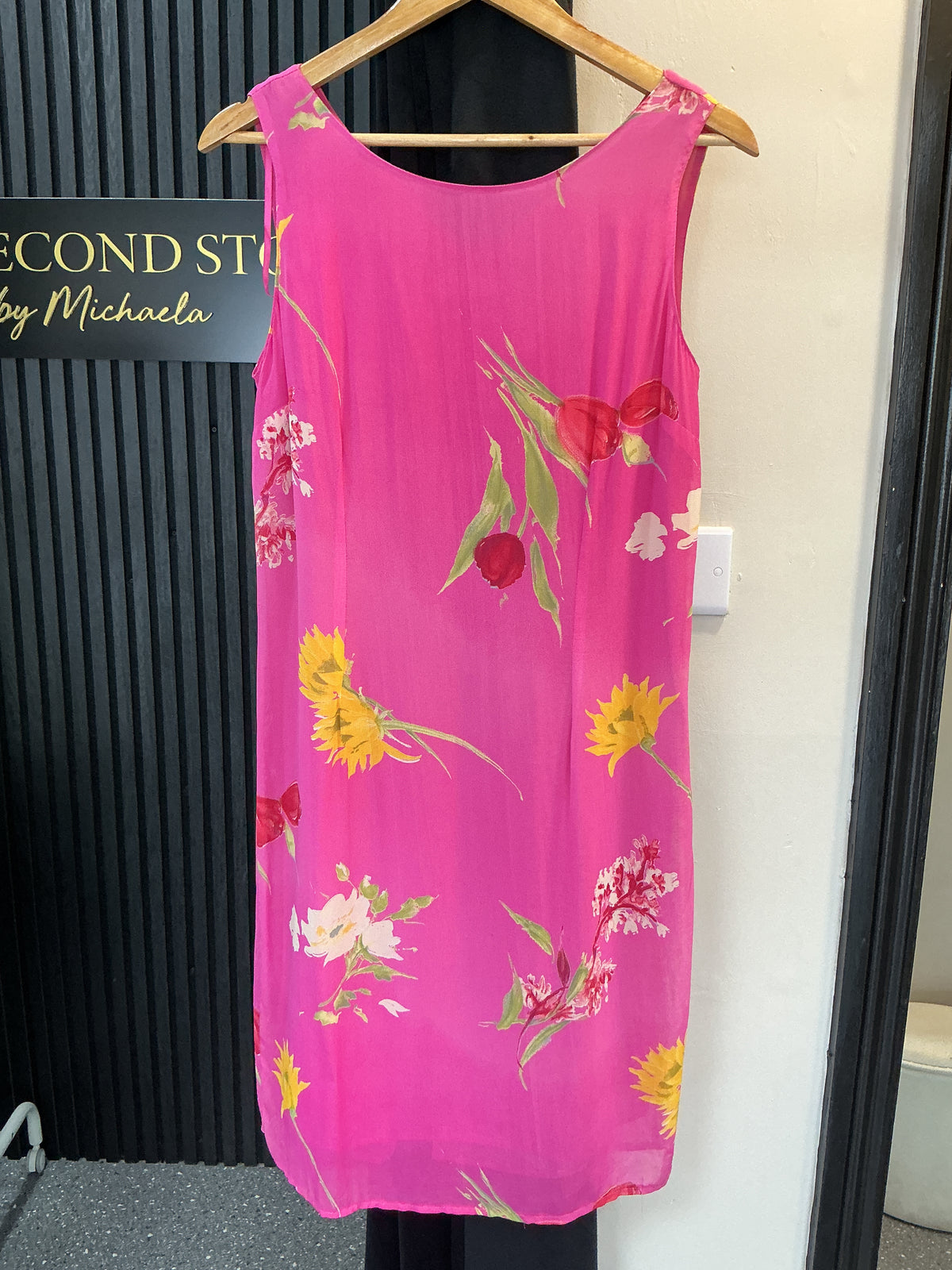 Vintage C&A Pink Floral Shift Midi Dress – Size 12