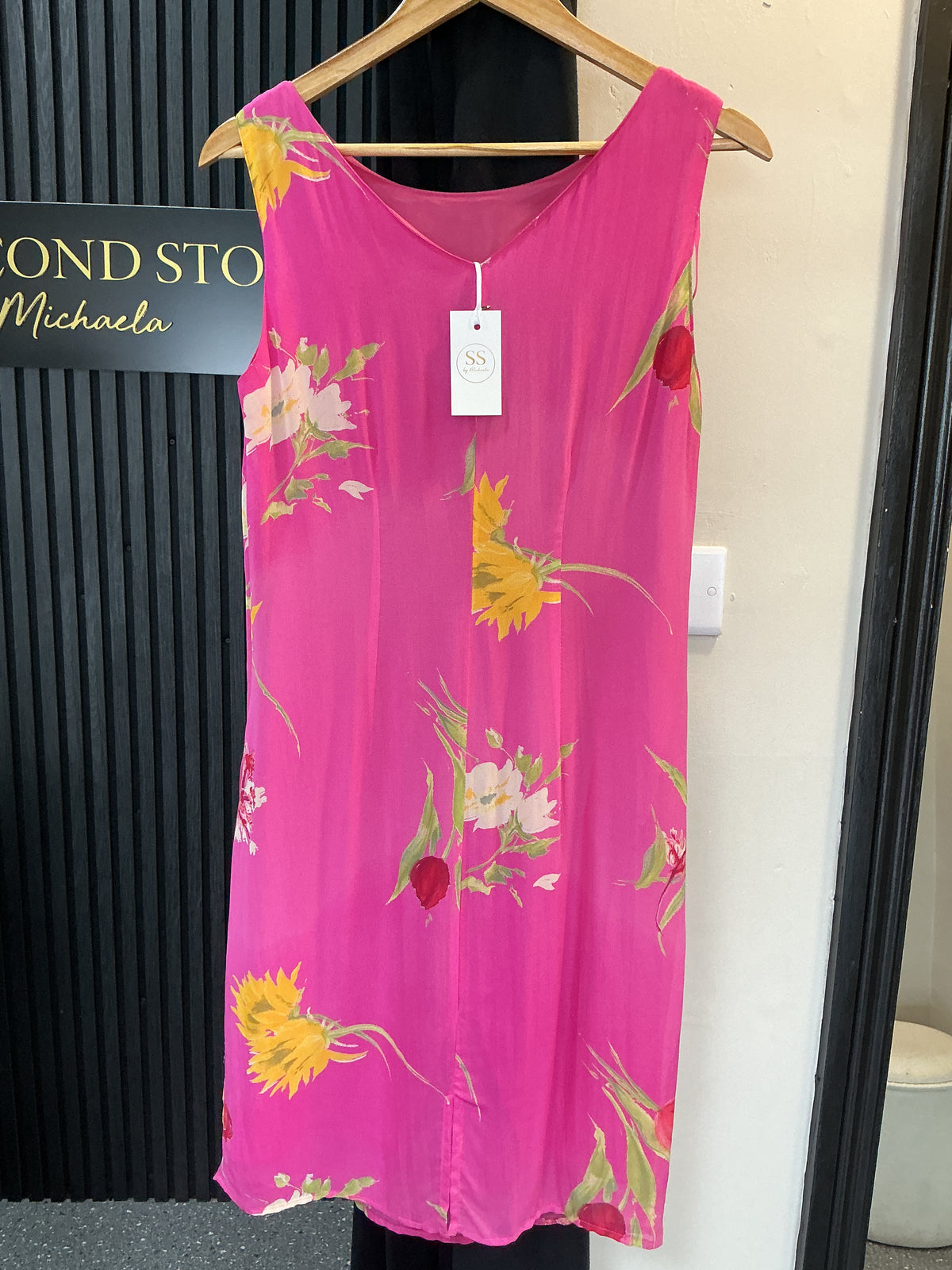 Vintage C&A Pink Floral Shift Midi Dress – Size 12