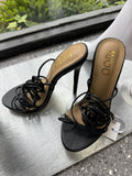 EGO Black Strappy Stiletto Mule Heels – Size 4