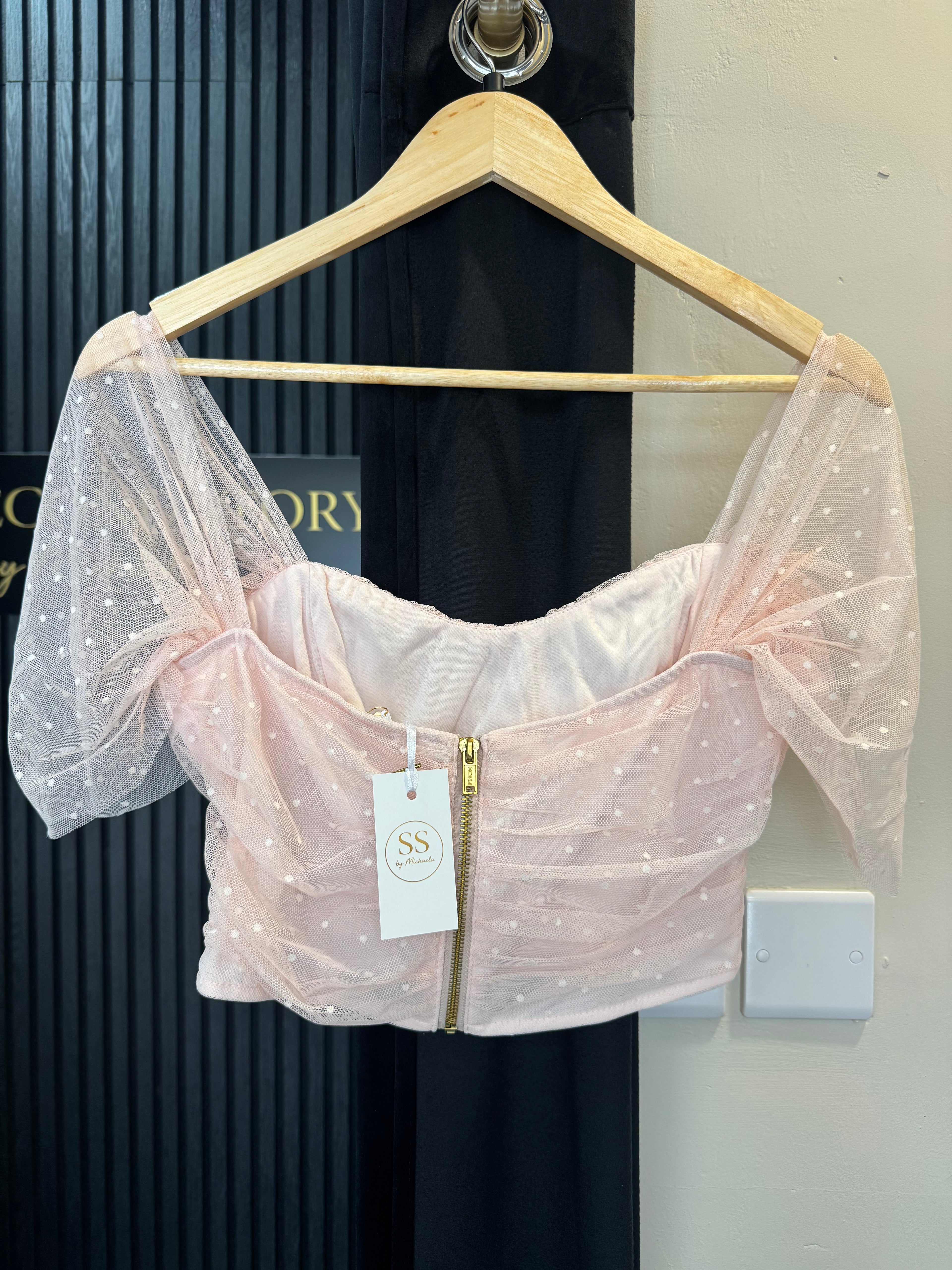 Miss Selfridge Blush Pink Polka Dot Tulle Corset Top – Size 12 New