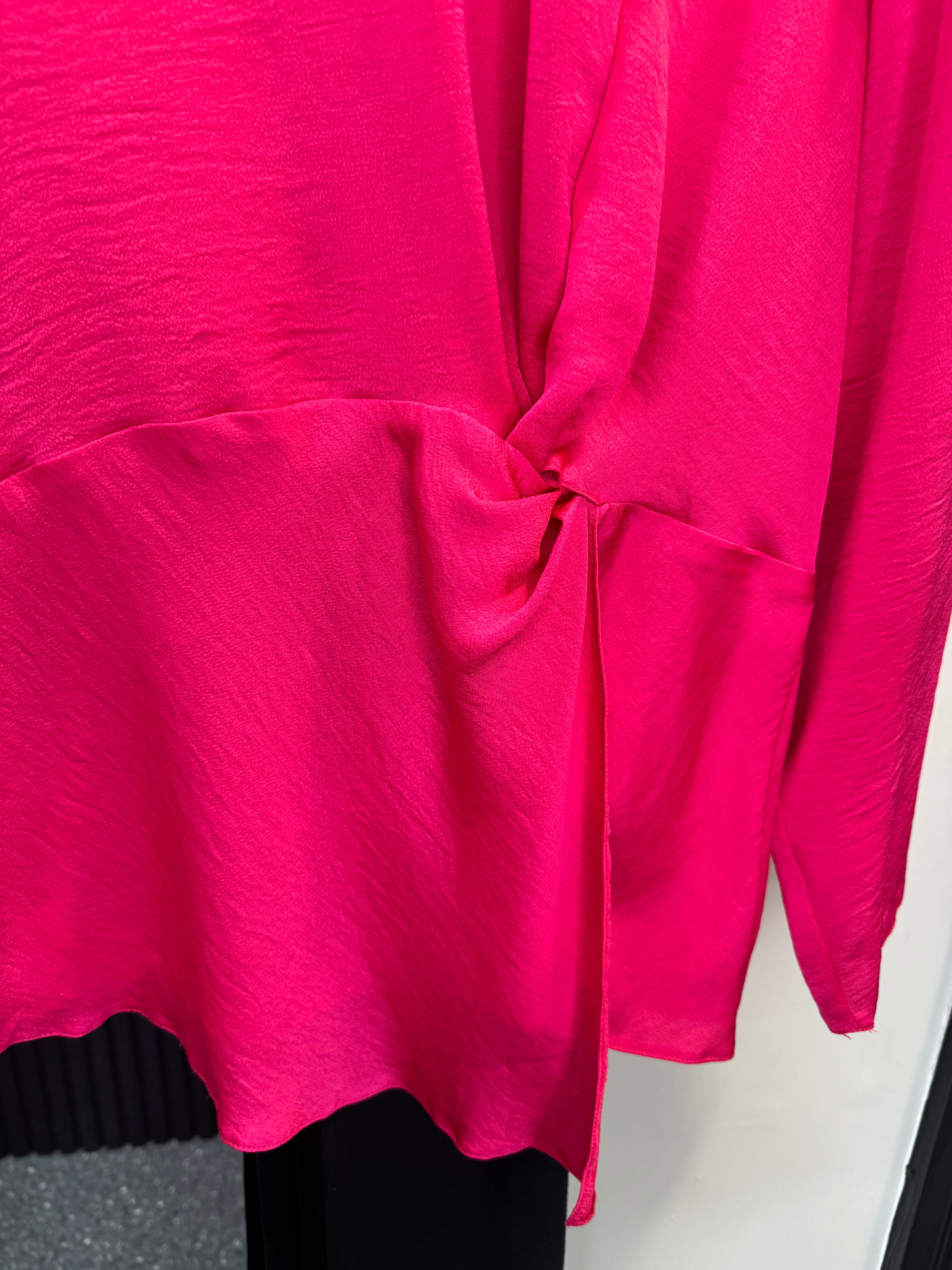 M&Co Hot Pink Twist Front Peplum Top – Size 14 New