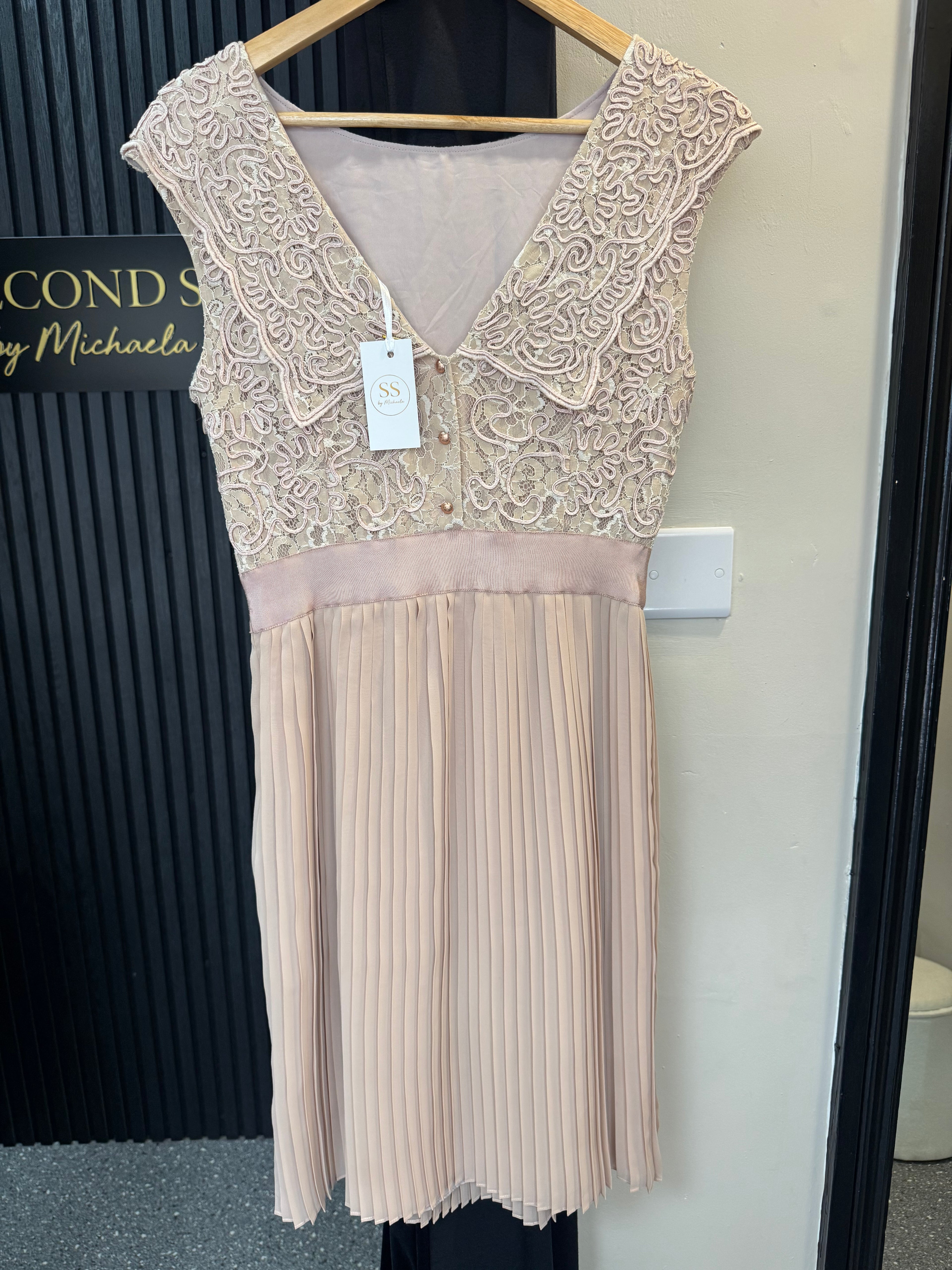 Ted Baker Blush Pink Lace & Pleated Midi Dress – Size 3 (UK 8–10)