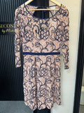 Reiss Blush & Navy Embroidered Lace Dress – Size 8