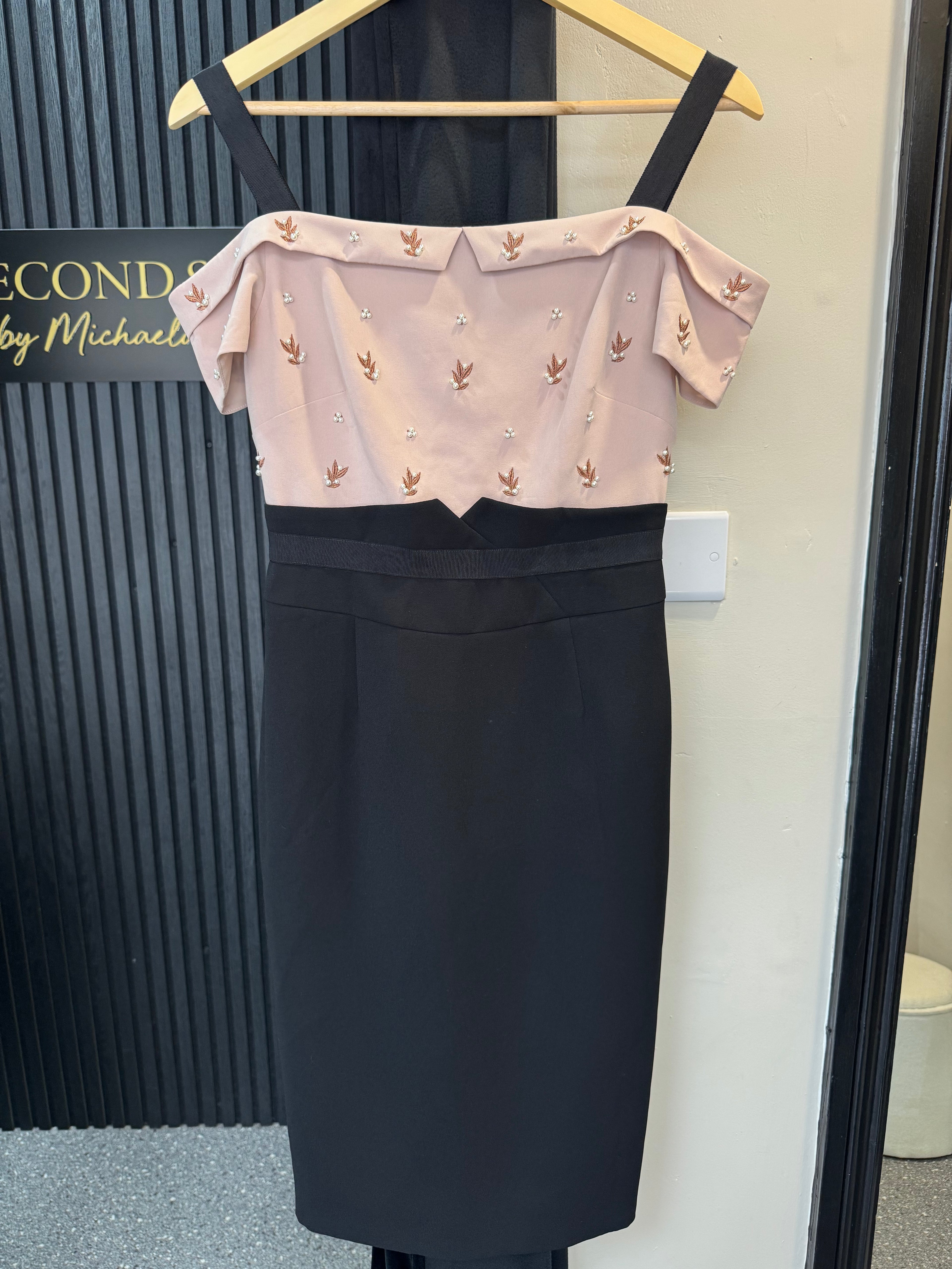 Karen Millen Blush Embellished Pencil Dress – Size 8-10