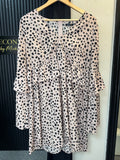 Blush Dalmatian Print Ruffle Mini Dress – Size 16