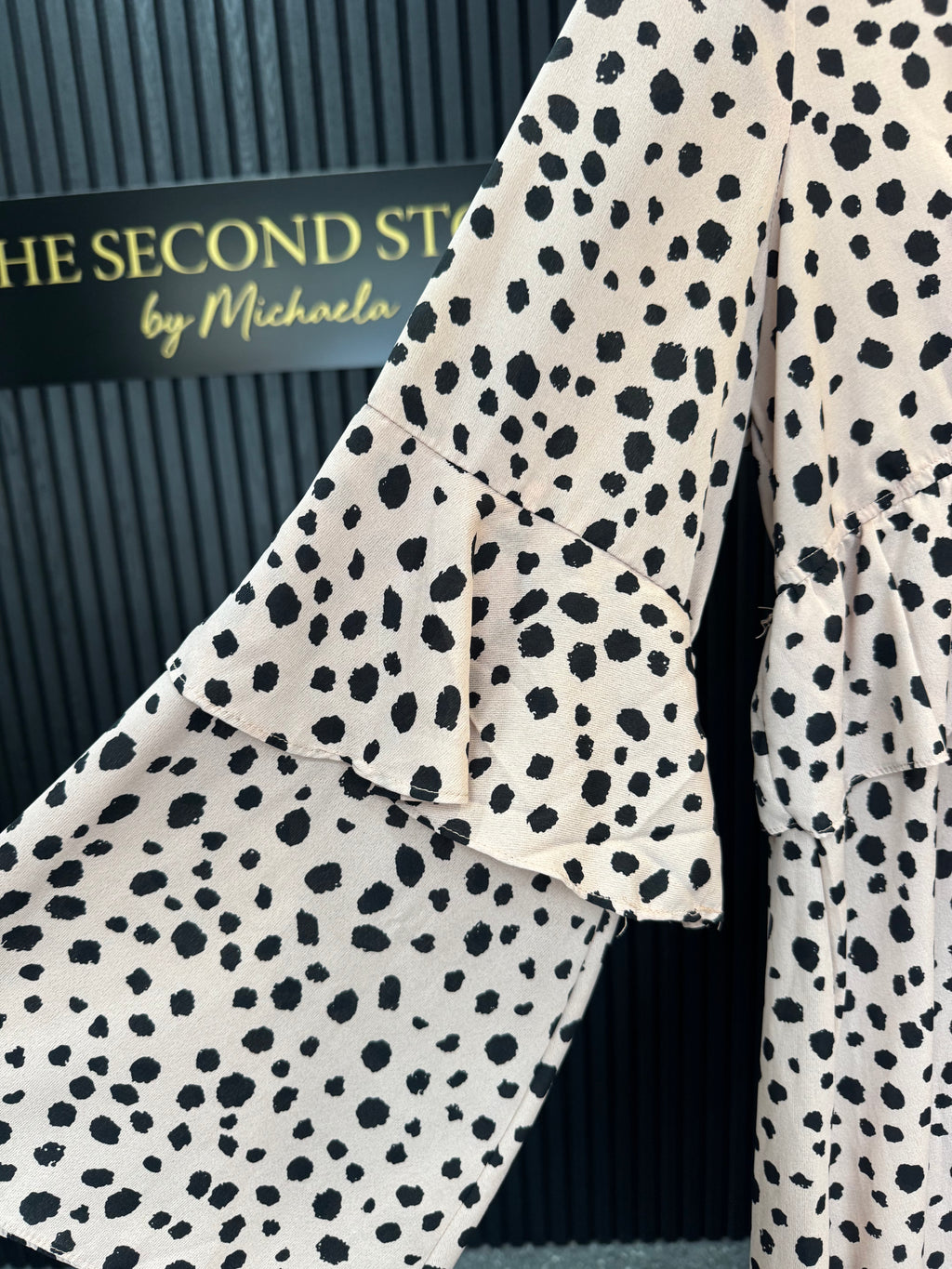 Blush Dalmatian Print Ruffle Mini Dress – Size 16