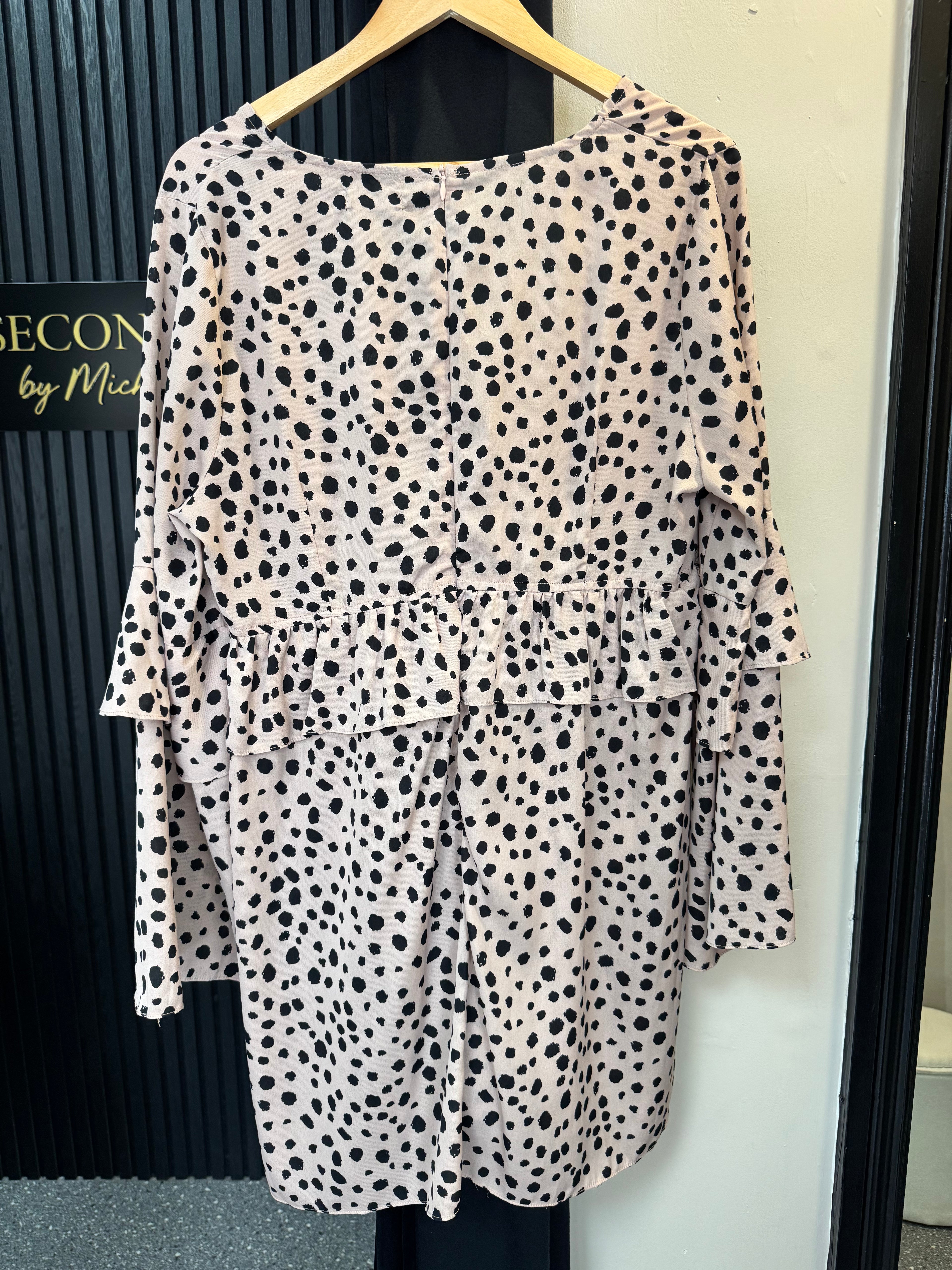 Blush Dalmatian Print Ruffle Mini Dress – Size 16