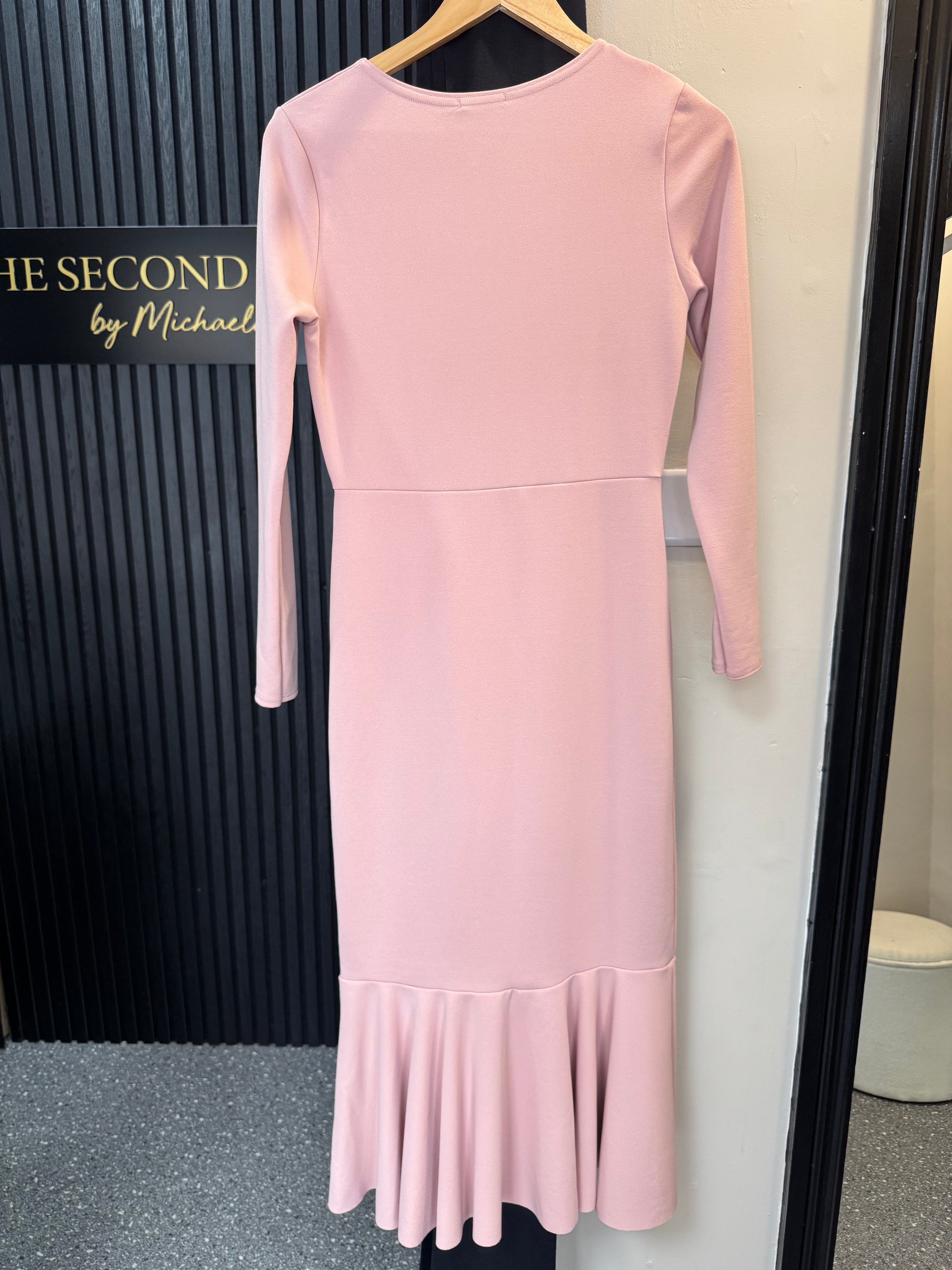 Boohoo Blush Pink Long Sleeve Frill Hem Midi Dress – Size 12
