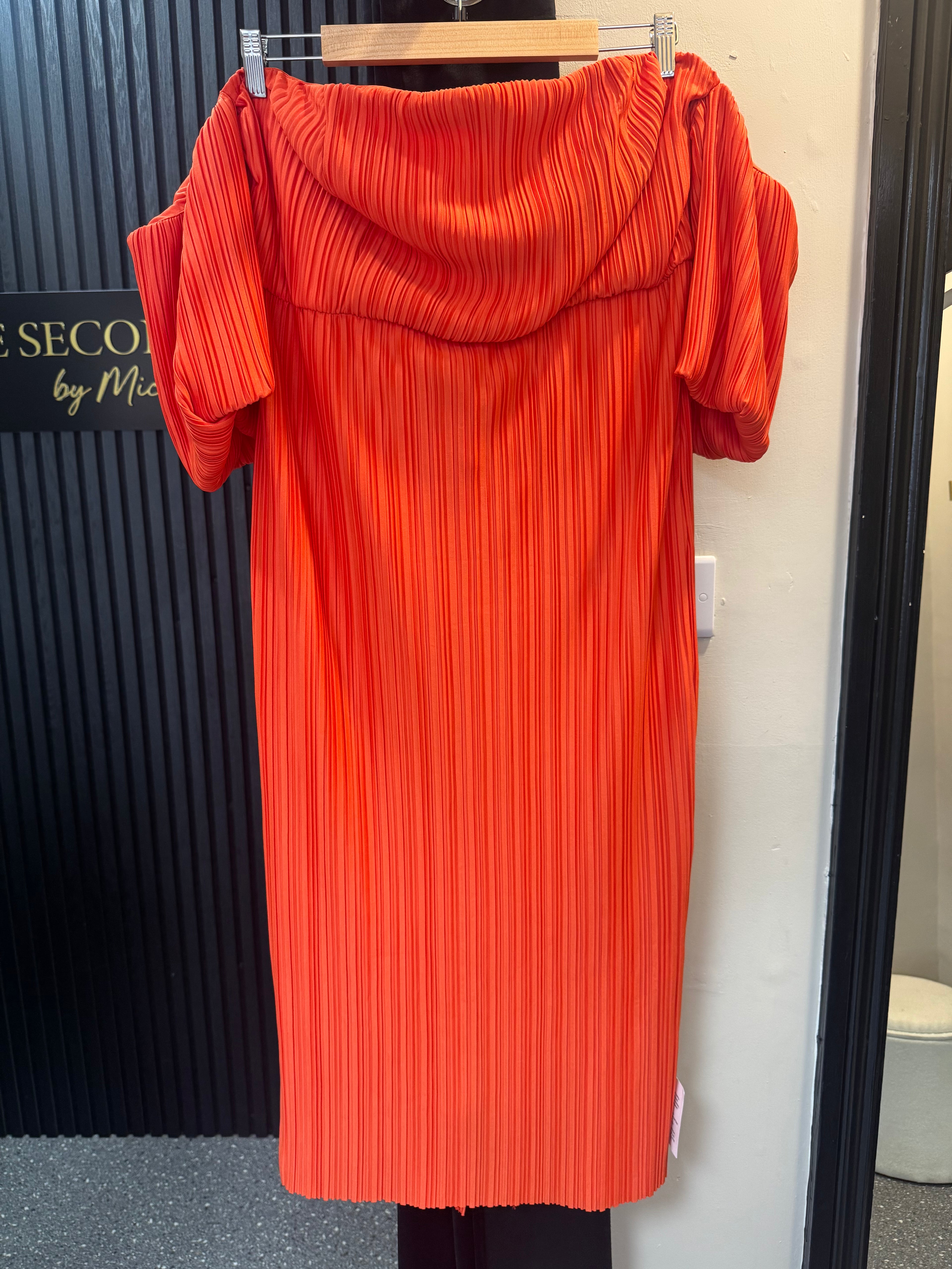 ASOS Orange Pleated Bardot Midi Dress – Size 18 New