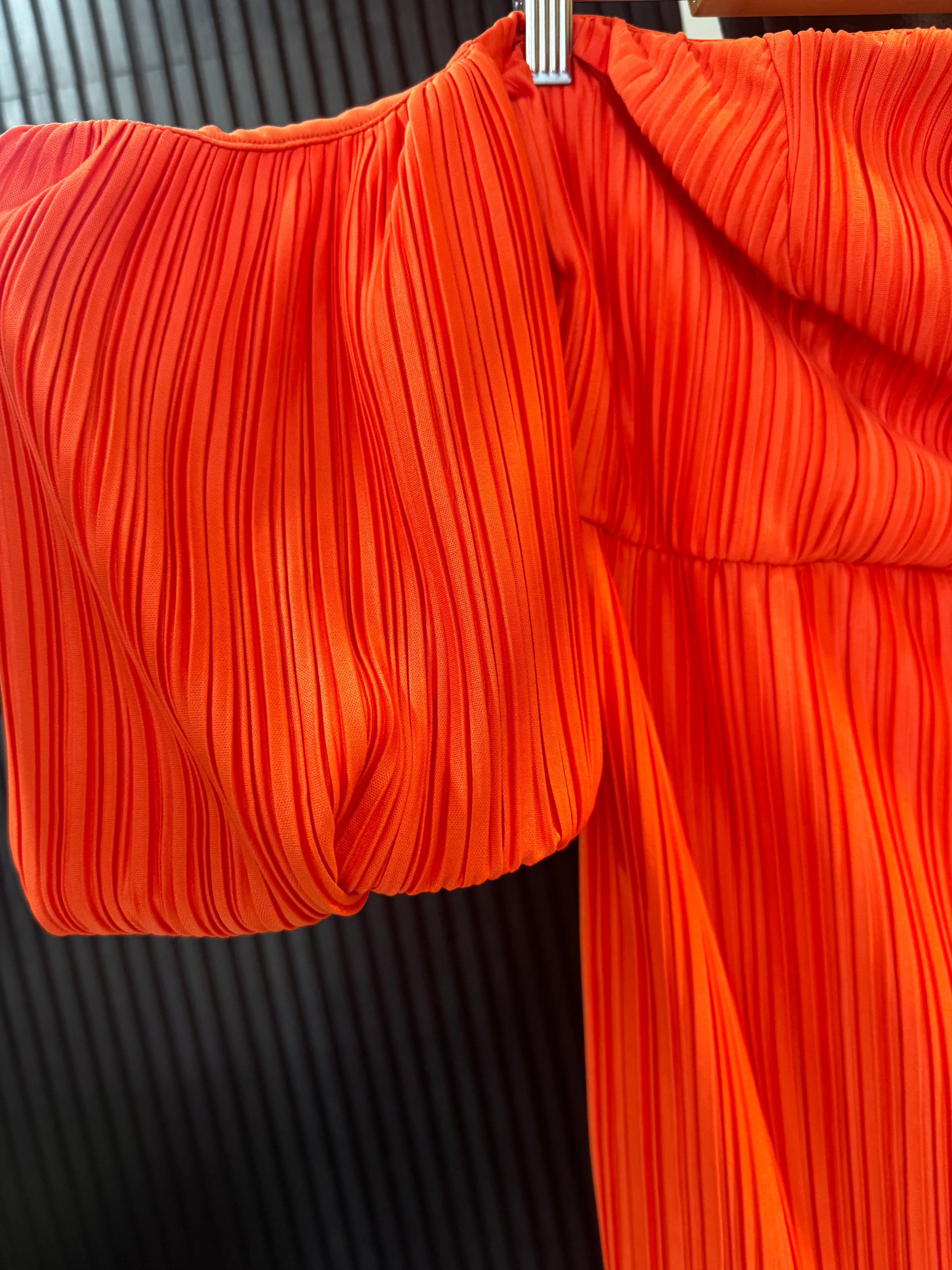 ASOS Orange Pleated Bardot Midi Dress – Size 18 New