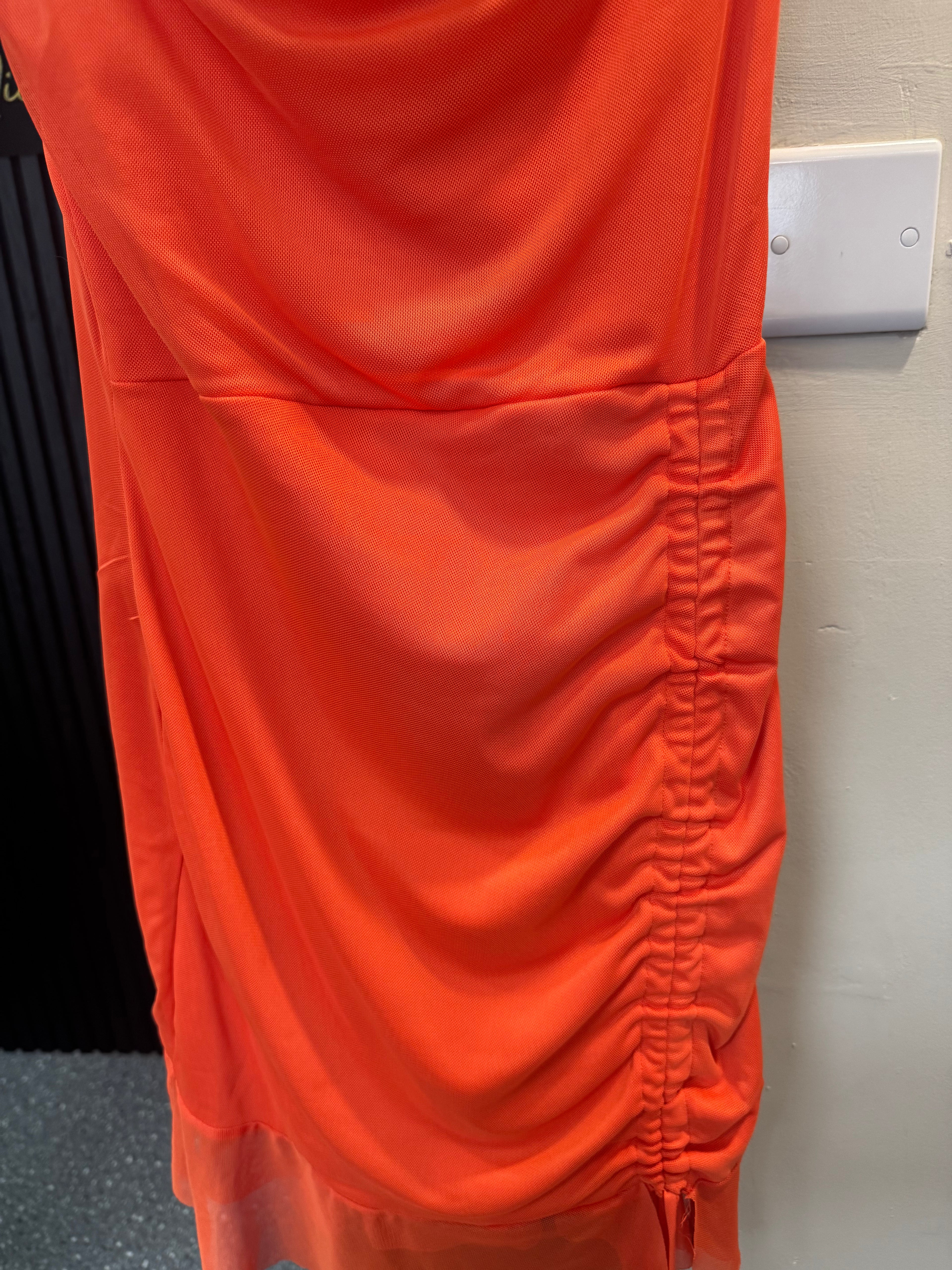 PrettyLittleThing Orange Ruched Cowl Neck Mini Dress – Size 12 New