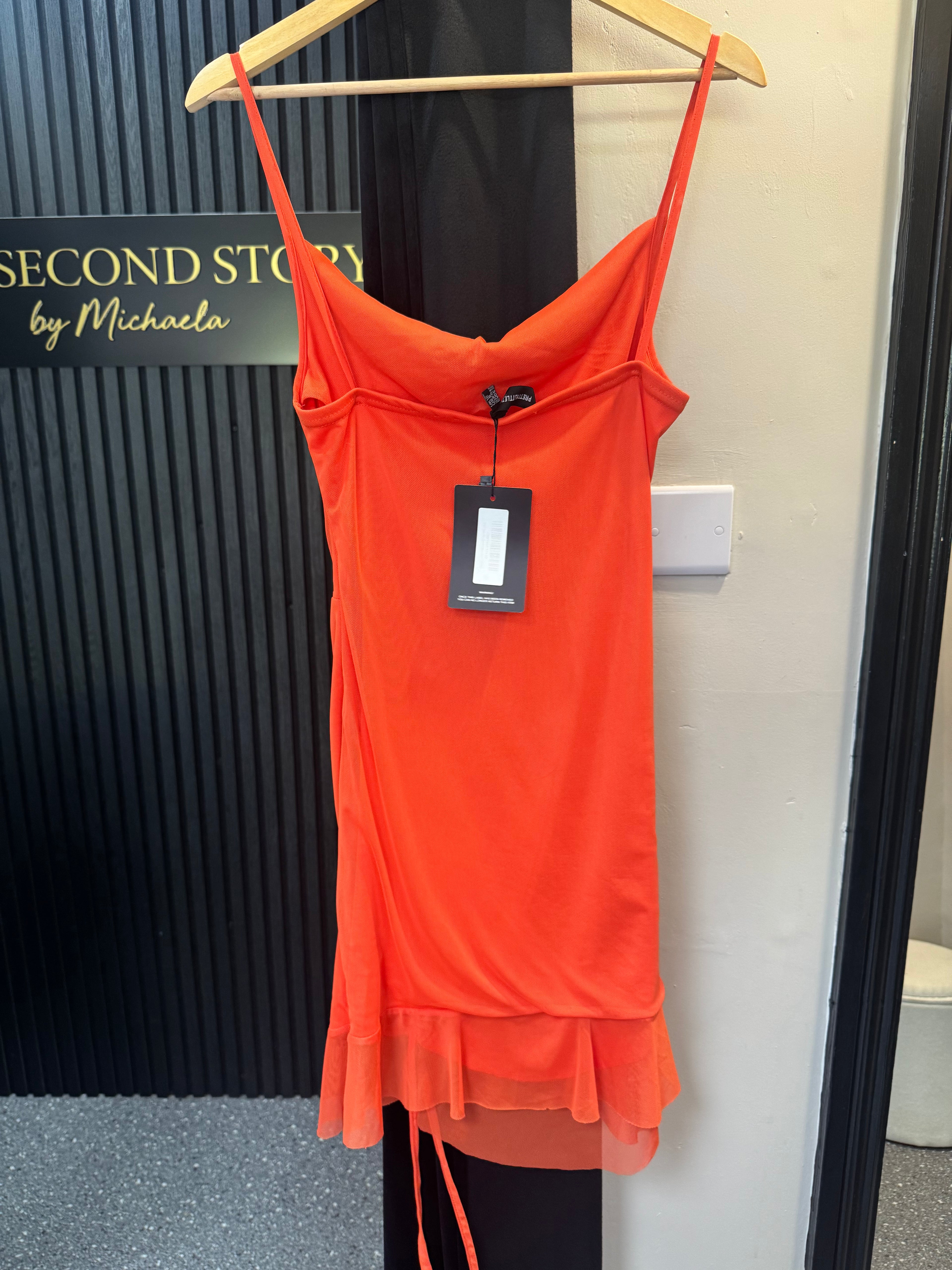 PrettyLittleThing Orange Ruched Cowl Neck Mini Dress – Size 12 New