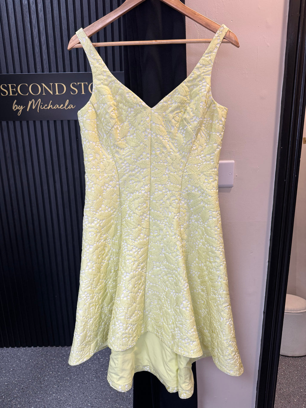 Coast Lemon Yellow Lace Fit & Flare Midi Dress – Size 12