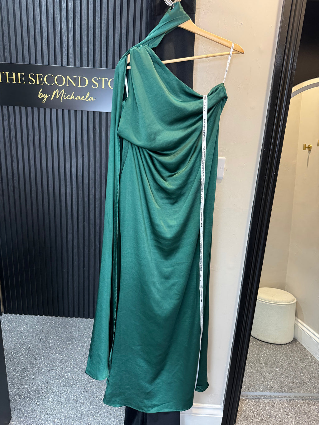 Club L London Green Satin Drape Maxi Dress – Size 16 New
