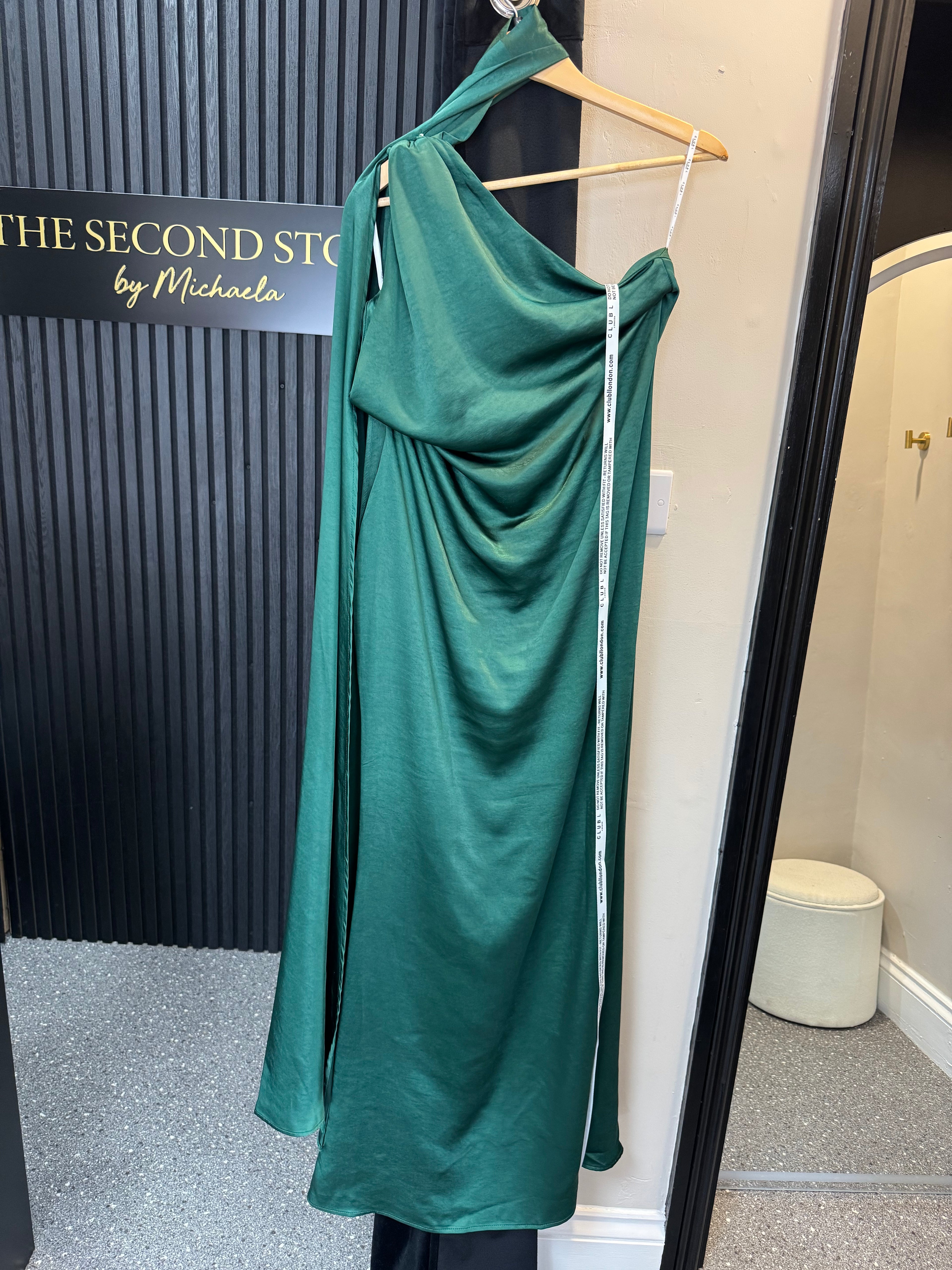 Club L London Green Satin Drape Maxi Dress – Size 16 New