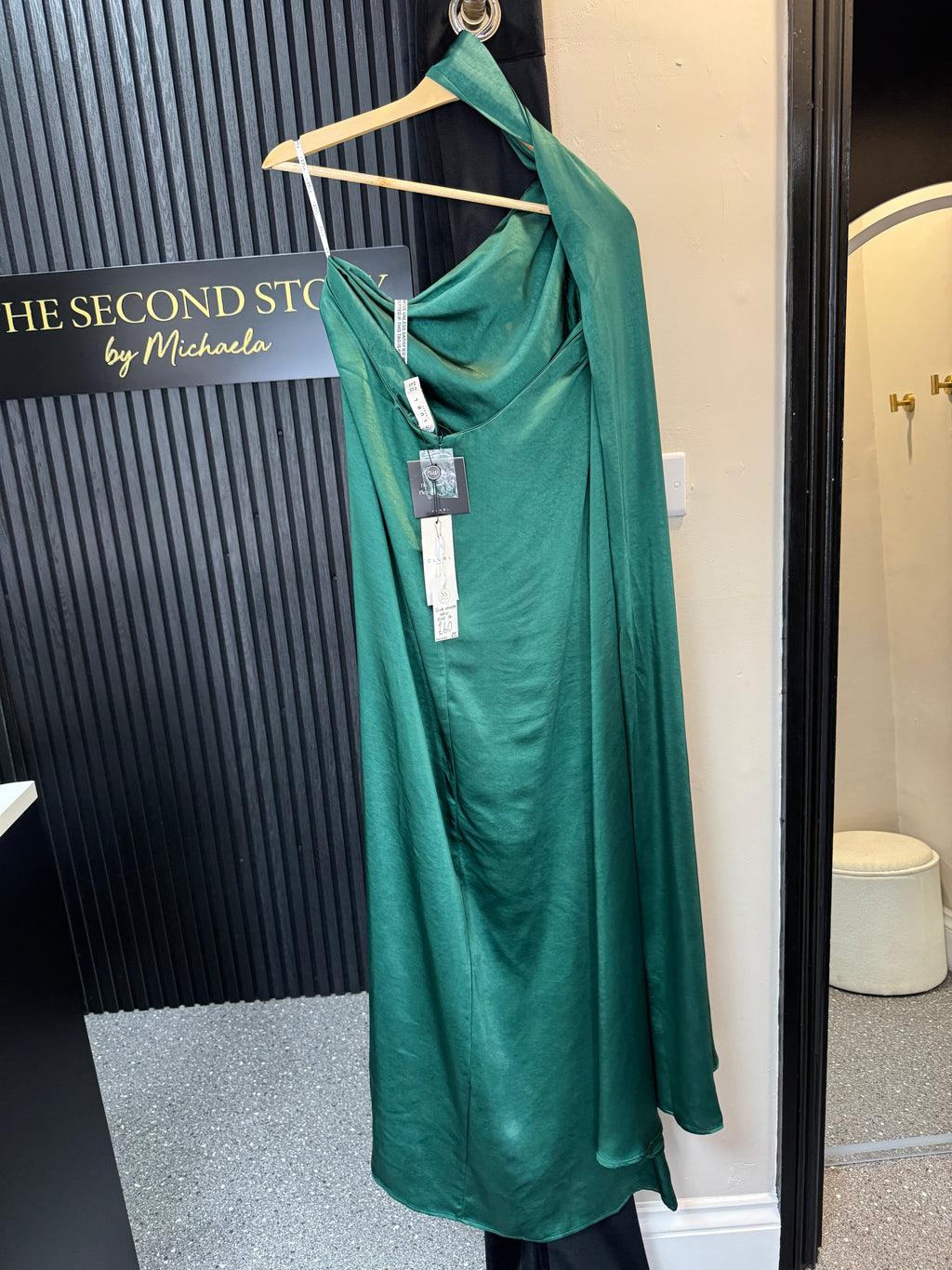 Club L London Green Satin Drape Maxi Dress – Size 16 New