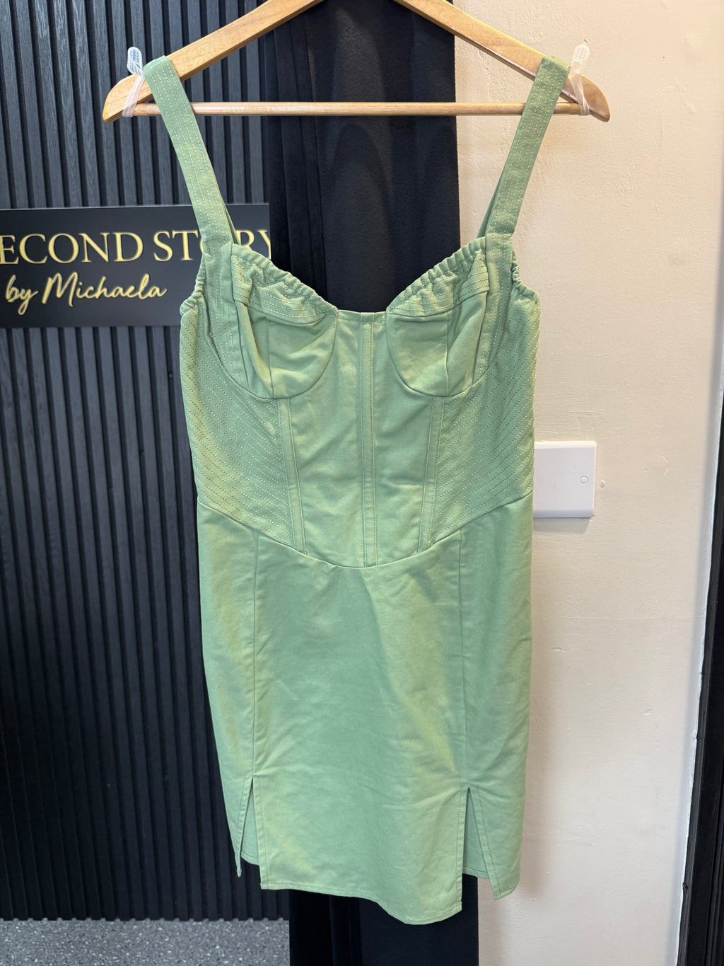 PrettyLittleThing Sage Green Corset Mini Dress – Size 8