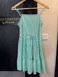 New Look Green & White Striped Tiered Mini Dress – Size 6 New