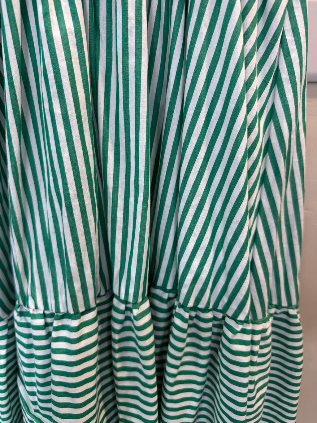 New Look Green & White Striped Tiered Mini Dress – Size 6 New