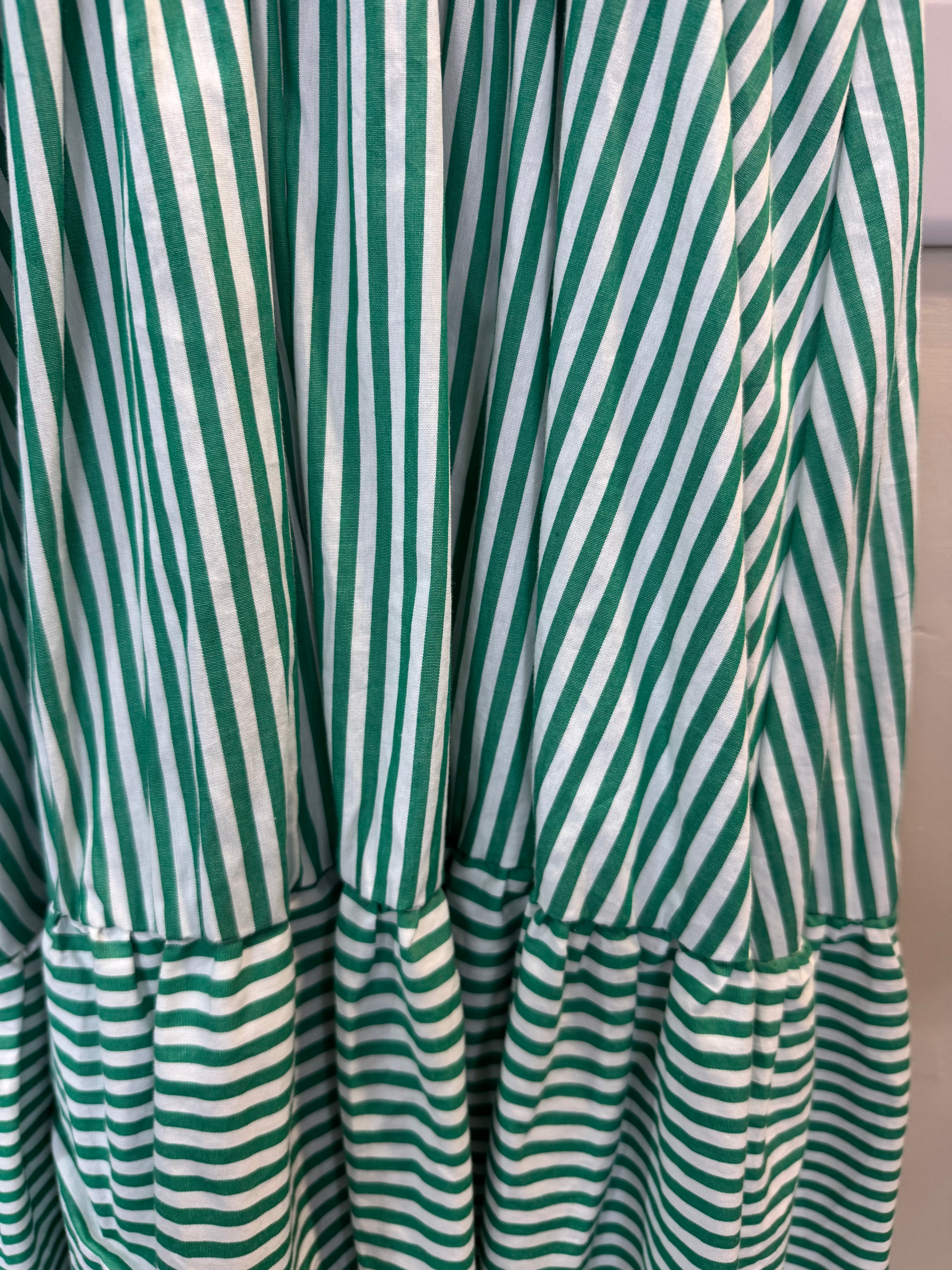 New Look Green & White Striped Tiered Mini Dress – Size 6 New