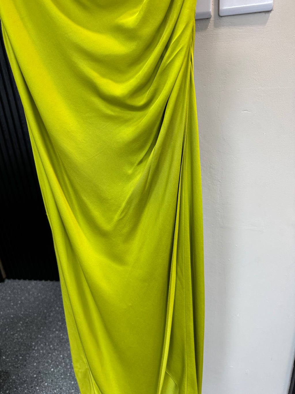 Mango Lime Green Draped Satin Maxi Dress – Size S New