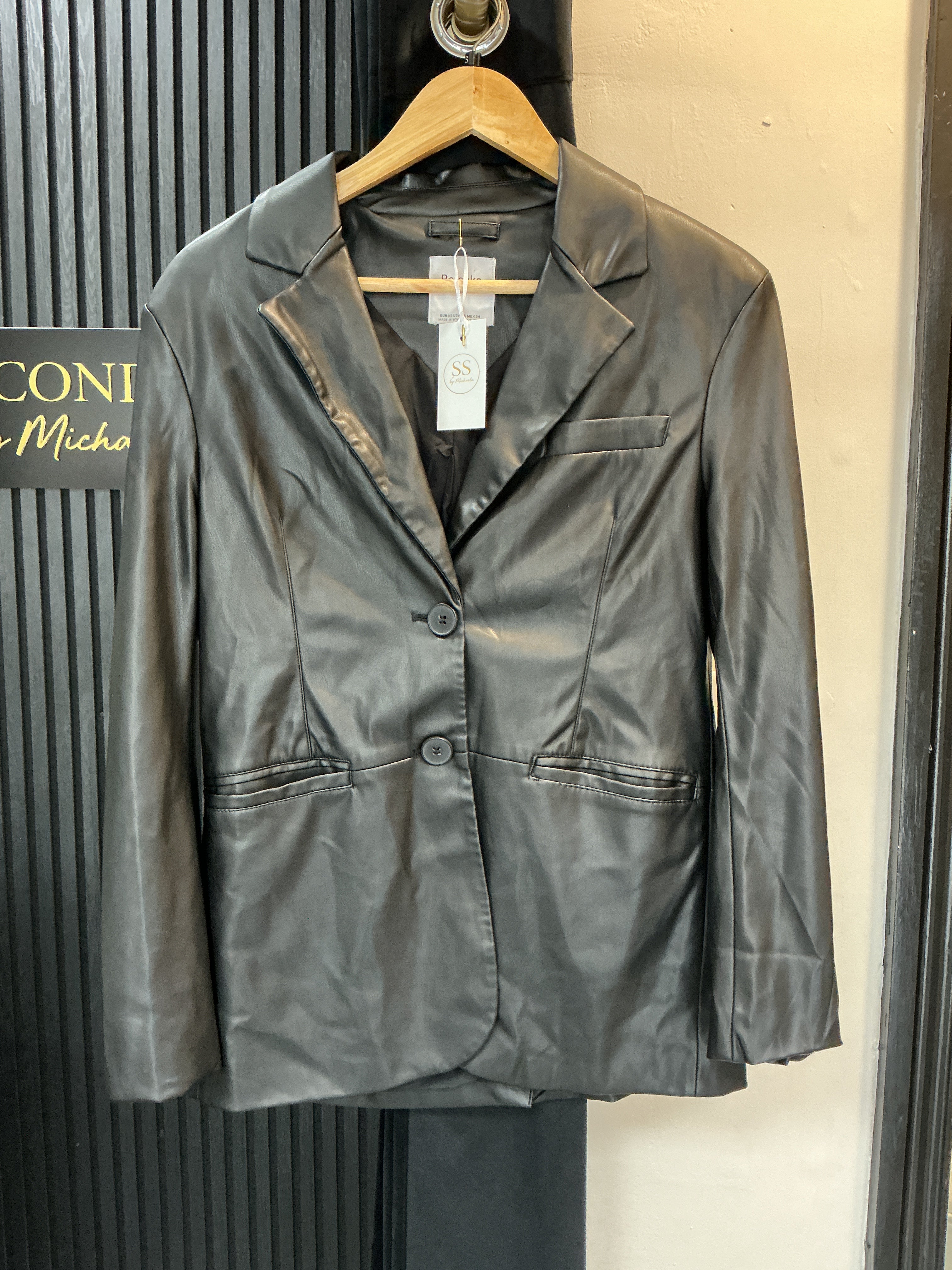 Bershka Black Faux Leather Blazer – Size XS